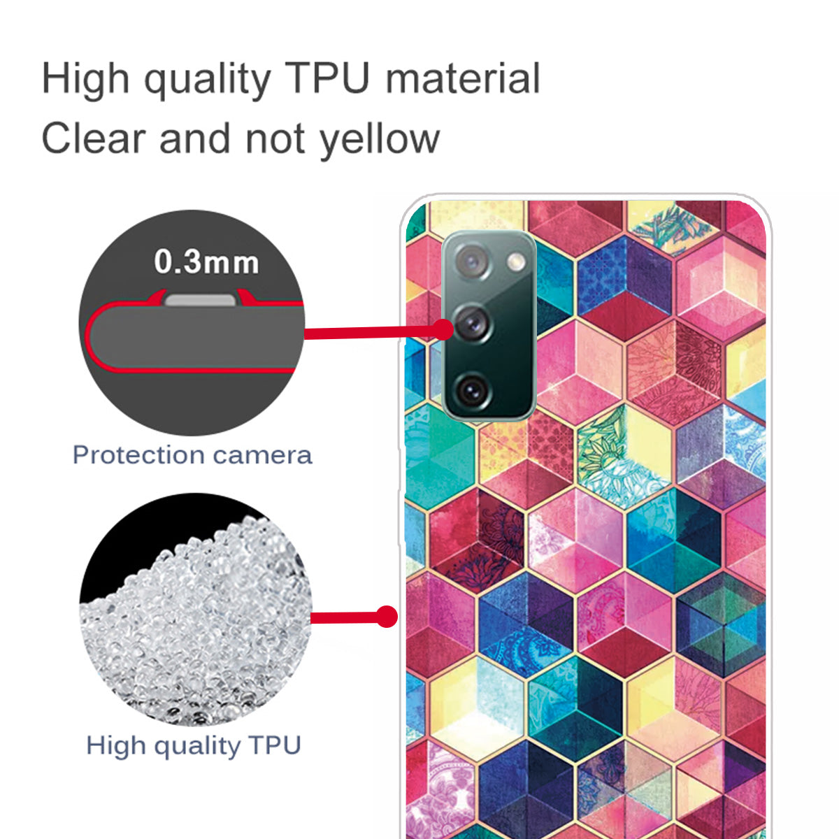 High Transmittance Patterned Shell for Samsung Galaxy S20 FE 4G/5G/2022/S20 Lite TPU Case - Colorful Hexagon