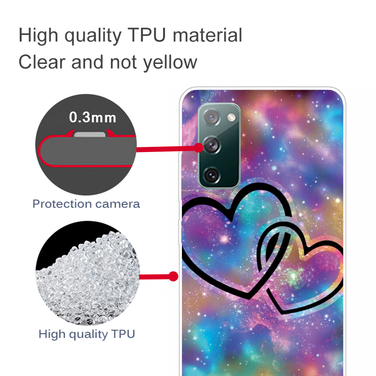 High Transmittance Patterned Shell for Samsung Galaxy S20 FE 4G/5G/2022/S20 Lite TPU Case - Heart