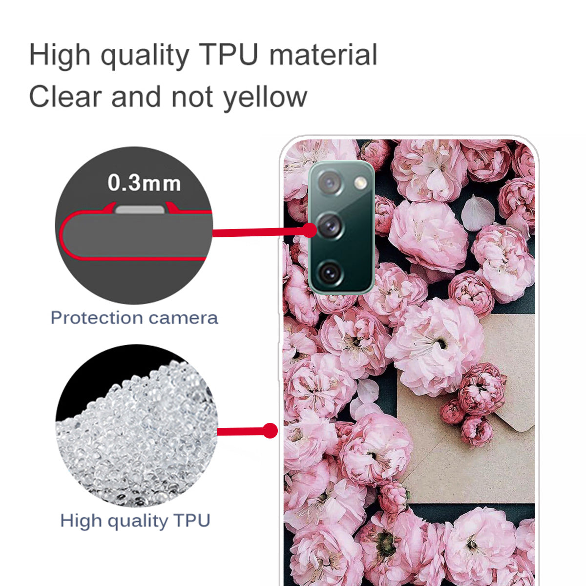 High Transmittance Patterned Shell for Samsung Galaxy S20 FE 4G/5G/2022/S20 Lite TPU Case - Pink Flower