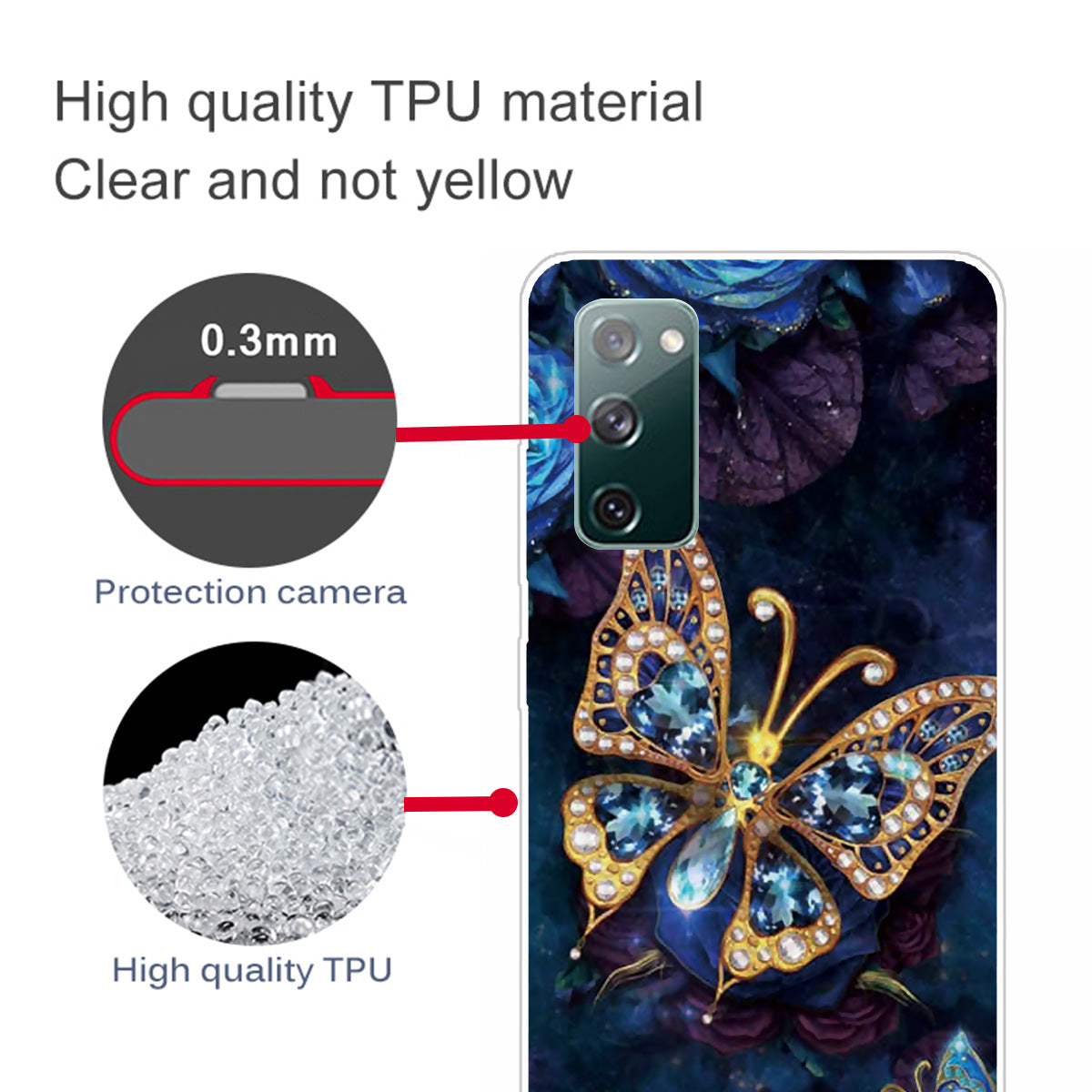 High Transmittance Patterned Shell for Samsung Galaxy S20 FE 4G/5G/2022/S20 Lite TPU Case - Vivid Butterfly