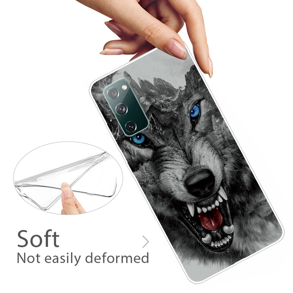 High Transmittance Patterned Shell for Samsung Galaxy S20 FE 4G/5G/2022/S20 Lite TPU Case - Angry Wolf