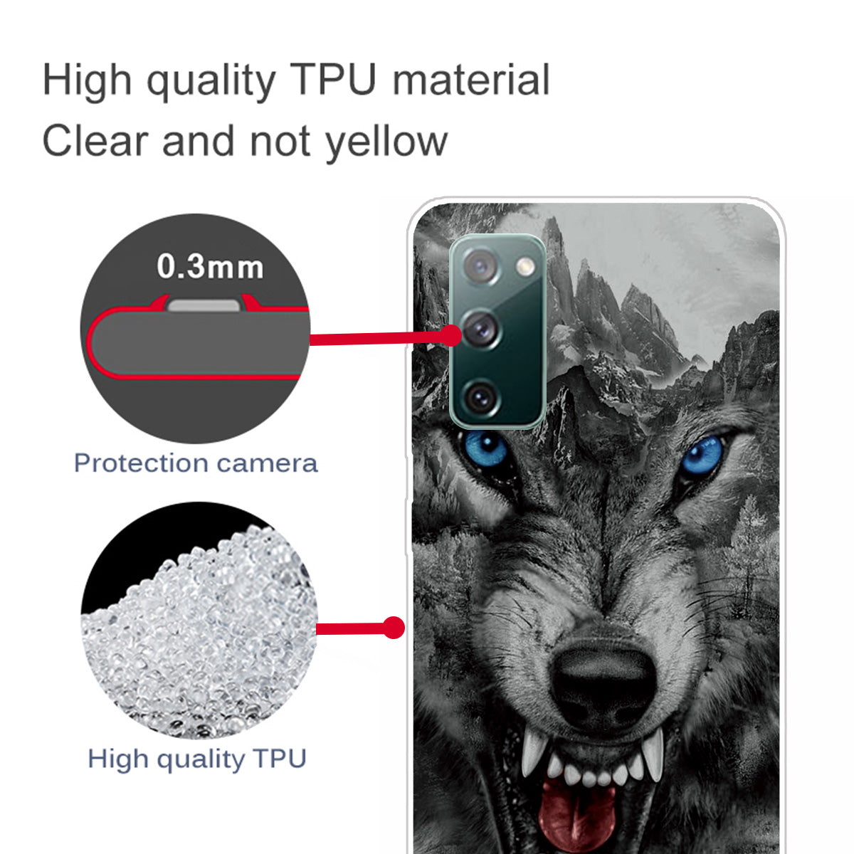 High Transmittance Patterned Shell for Samsung Galaxy S20 FE 4G/5G/2022/S20 Lite TPU Case - Angry Wolf