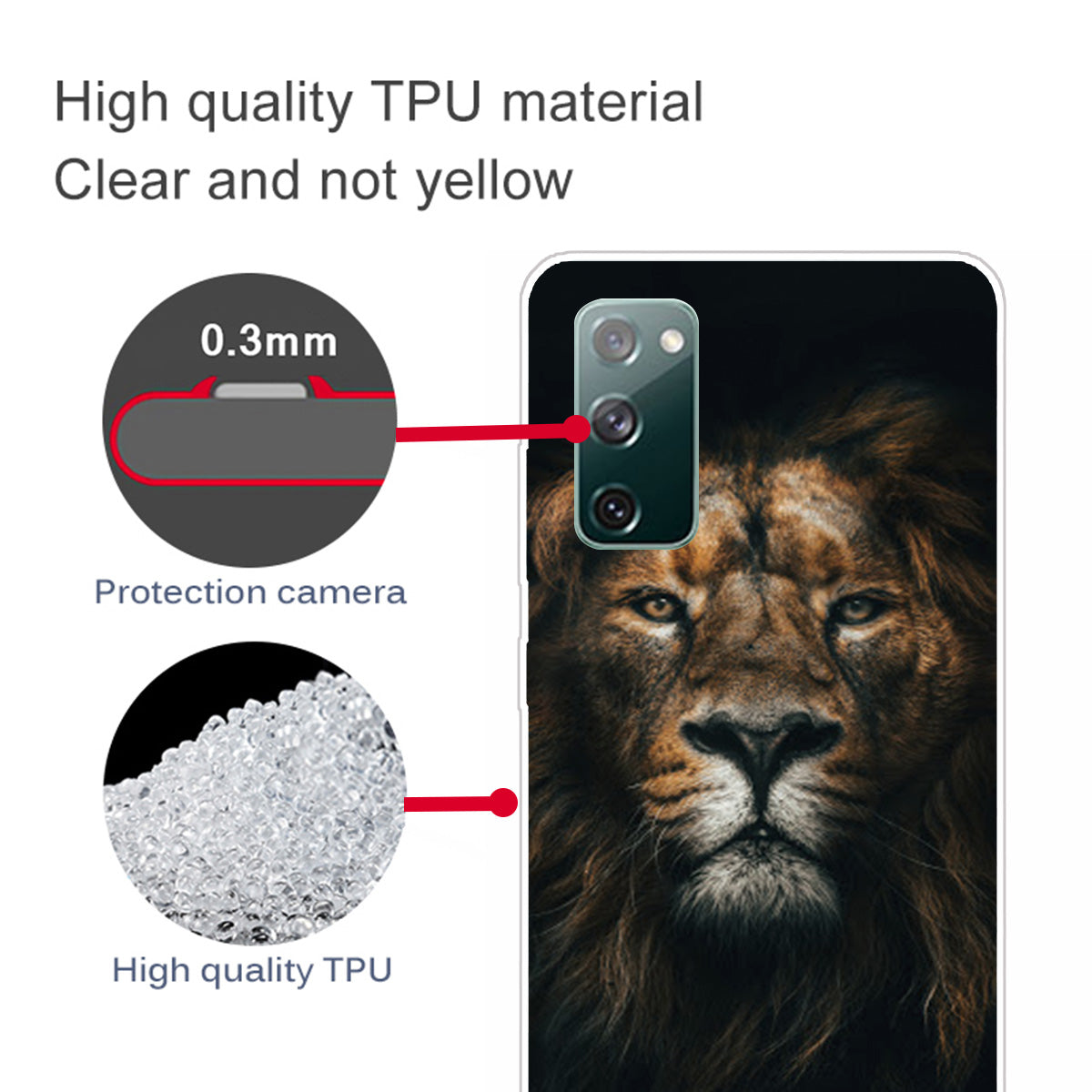 High Transmittance Patterned Shell for Samsung Galaxy S20 FE 4G/5G/2022/S20 Lite TPU Case - Lion