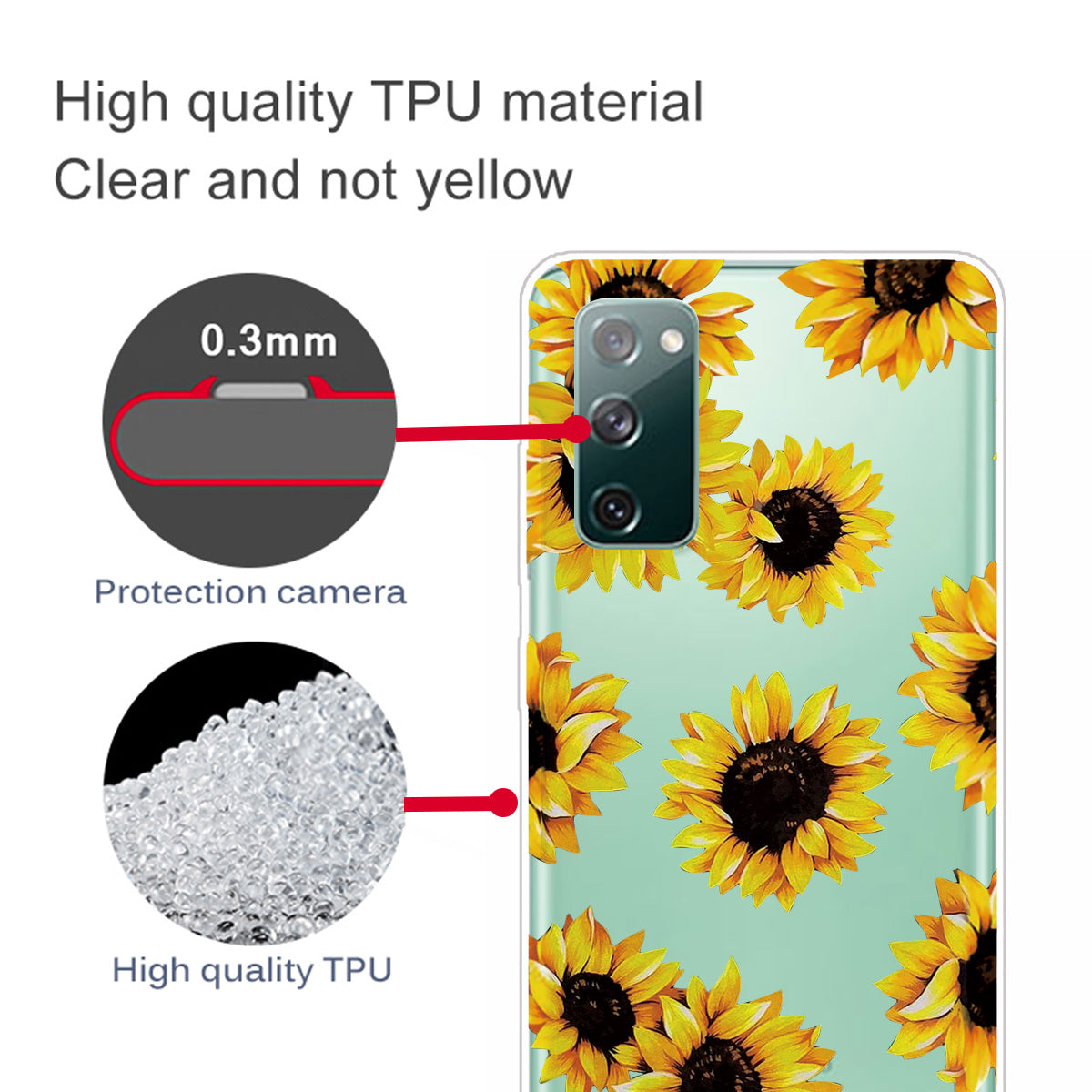 High Transmittance Patterned Shell for Samsung Galaxy S20 FE 4G/5G/2022/S20 Lite TPU Case - Sunflower