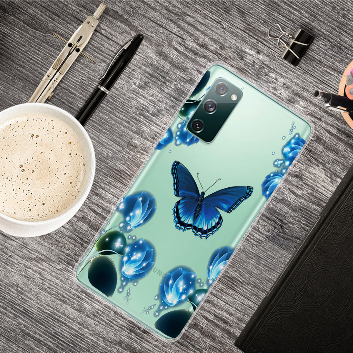 High Transmittance Patterned Shell for Samsung Galaxy S20 FE 4G/5G/2022/S20 Lite TPU Case - Blue Butterfly