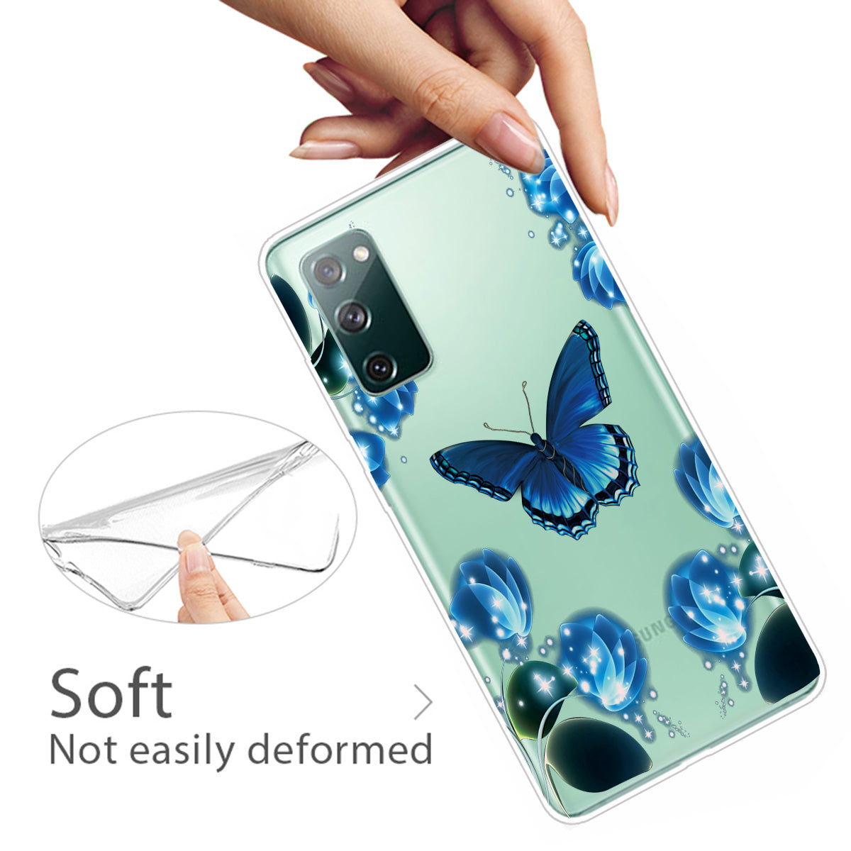 High Transmittance Patterned Shell for Samsung Galaxy S20 FE 4G/5G/2022/S20 Lite TPU Case - Blue Butterfly