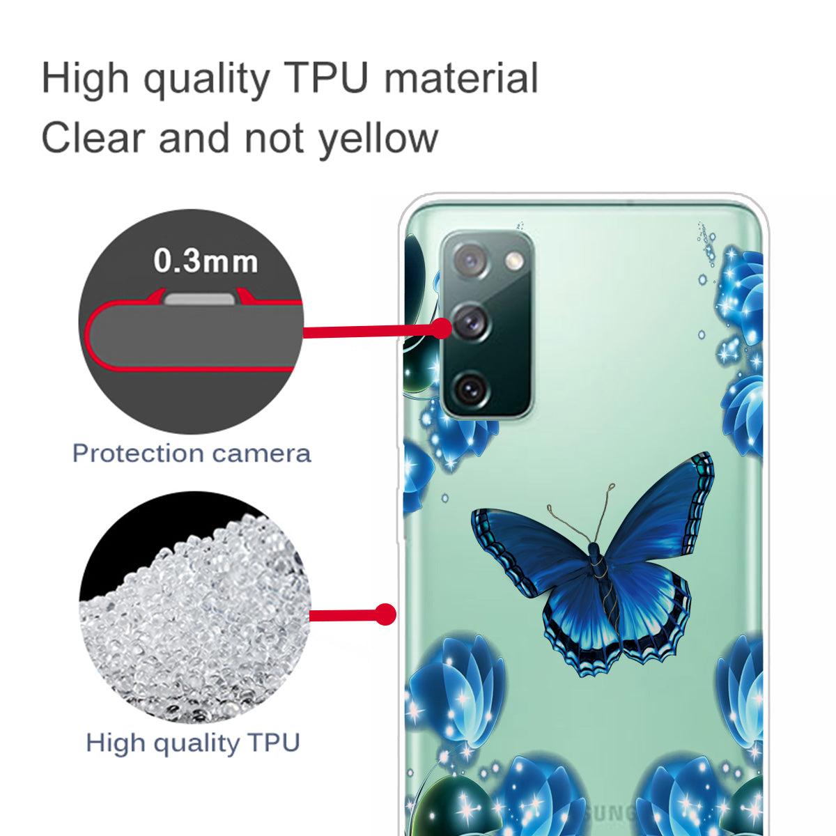 High Transmittance Patterned Shell for Samsung Galaxy S20 FE 4G/5G/2022/S20 Lite TPU Case - Blue Butterfly