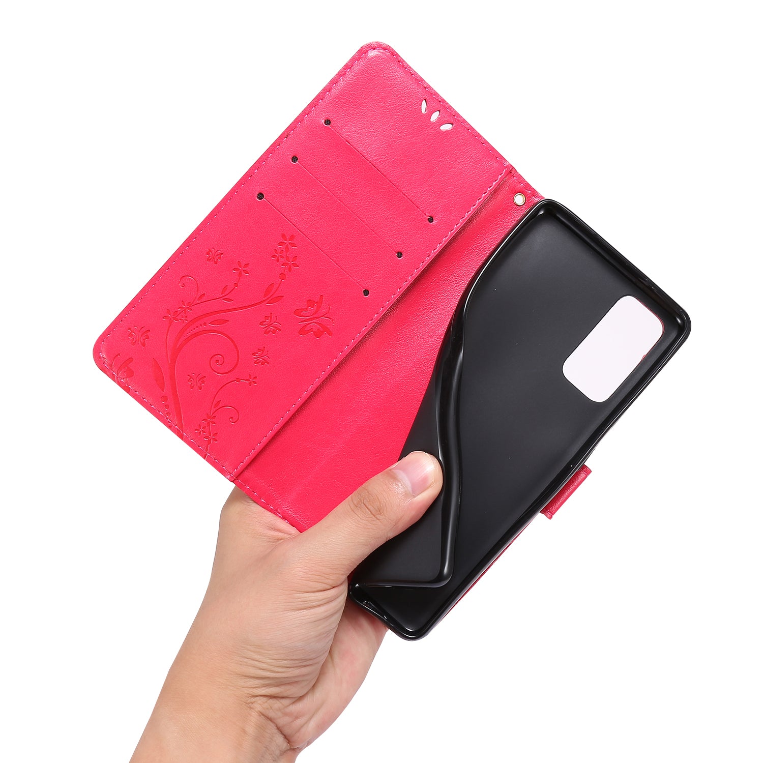 For Samsung Galaxy S20 FE 4G/5G/S20 Lite/S20 FE 2022 Butterfly Flower Imprinting Leather Wallet Case - Red