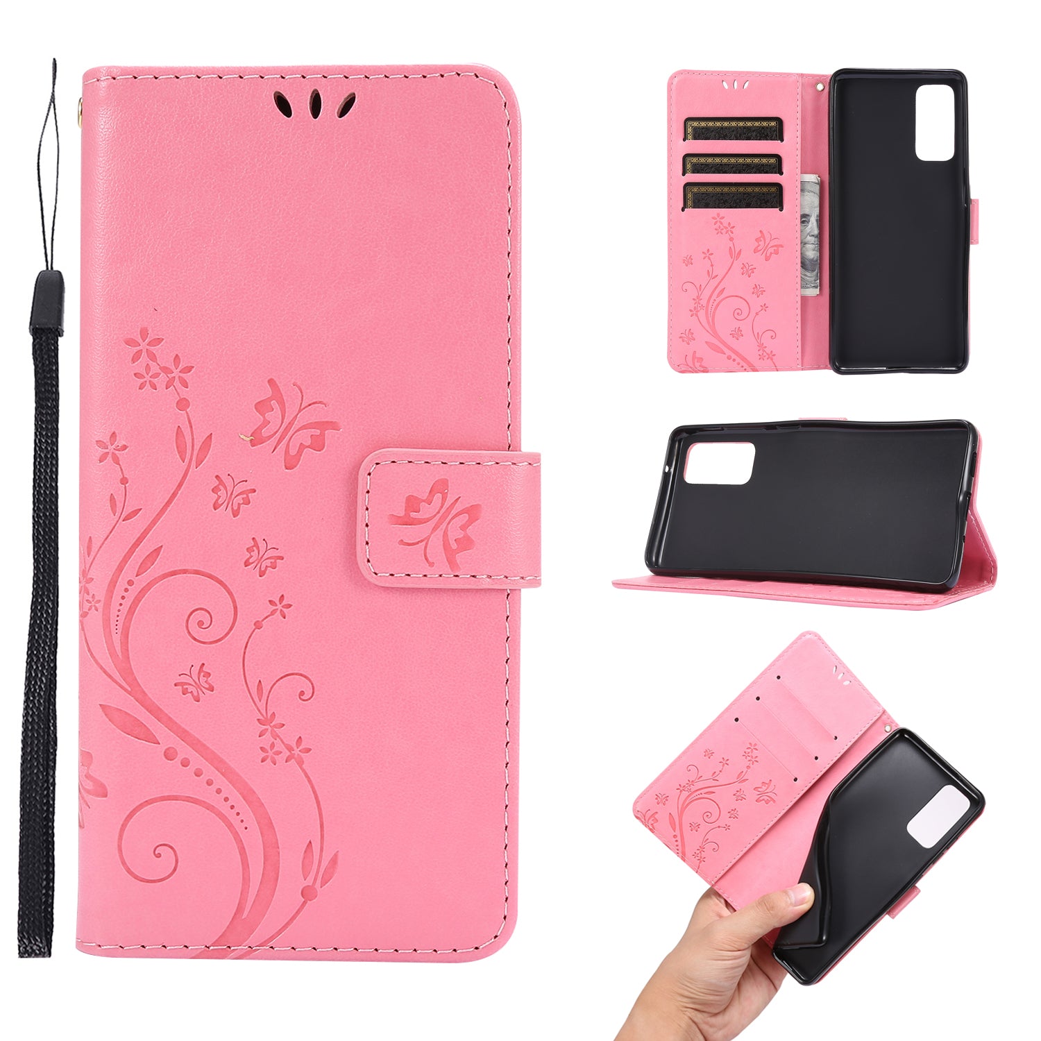 For Samsung Galaxy S20 FE 4G/5G/S20 Lite/S20 FE 2022 Butterfly Flower Imprinting Leather Wallet Case - Pink