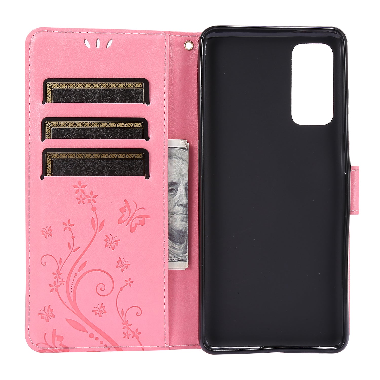 For Samsung Galaxy S20 FE 4G/5G/S20 Lite/S20 FE 2022 Butterfly Flower Imprinting Leather Wallet Case - Pink