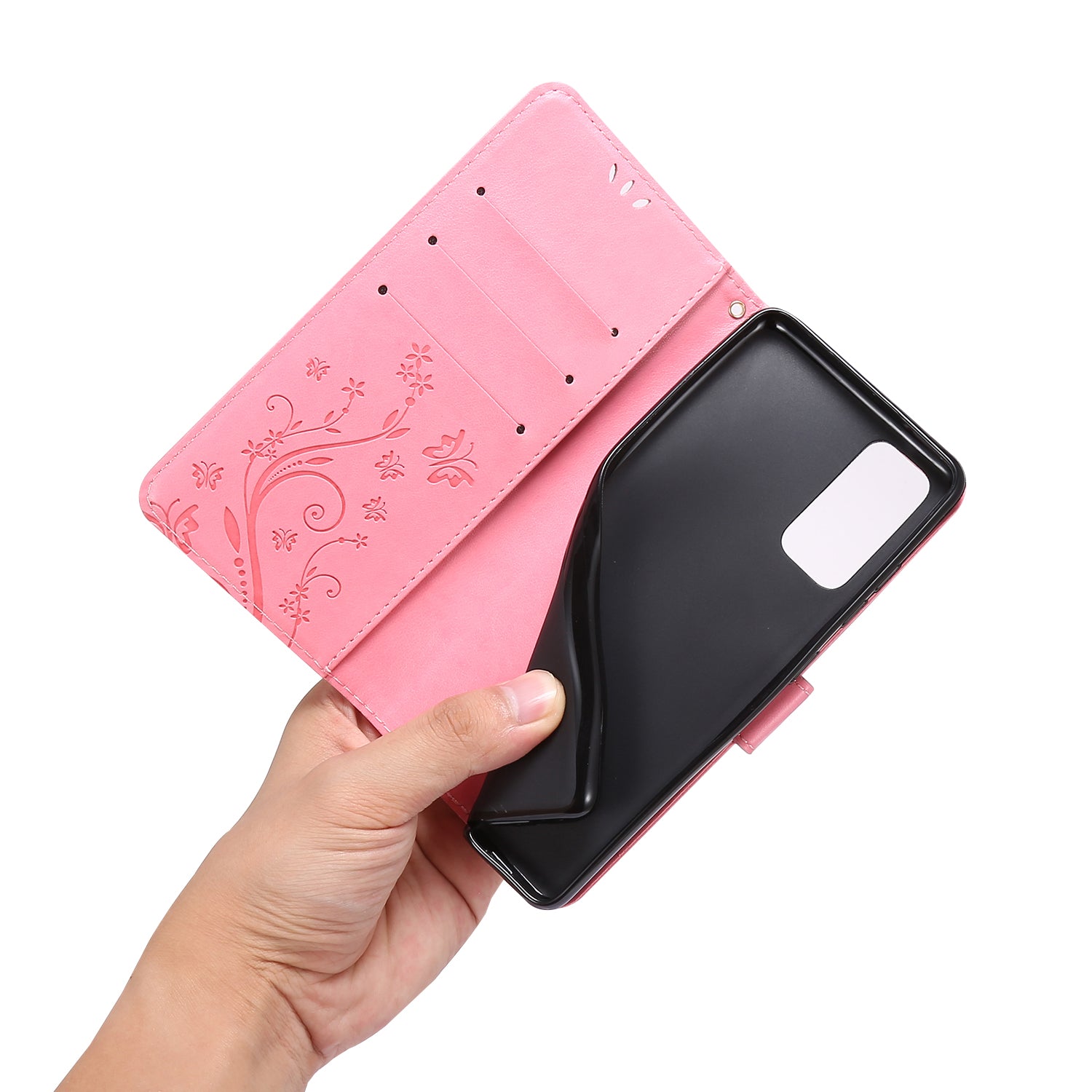 For Samsung Galaxy S20 FE 4G/5G/S20 Lite/S20 FE 2022 Butterfly Flower Imprinting Leather Wallet Case - Pink