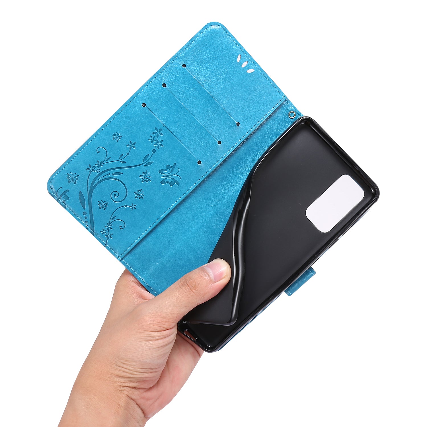 For Samsung Galaxy S20 FE 4G/5G/S20 Lite/S20 FE 2022 Butterfly Flower Imprinting Leather Wallet Case - Blue