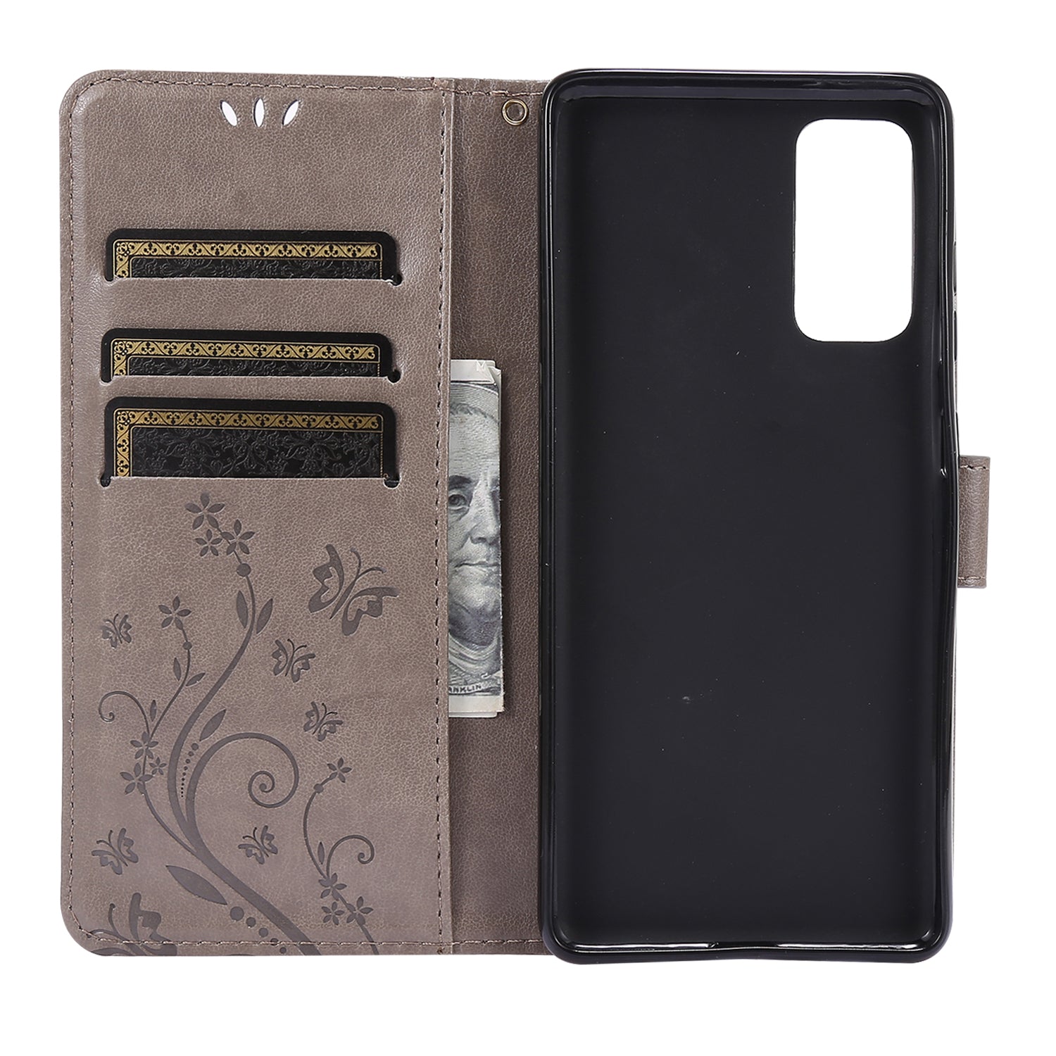 For Samsung Galaxy S20 FE 4G/5G/S20 Lite/S20 FE 2022 Butterfly Flower Imprinting Leather Wallet Case - Grey