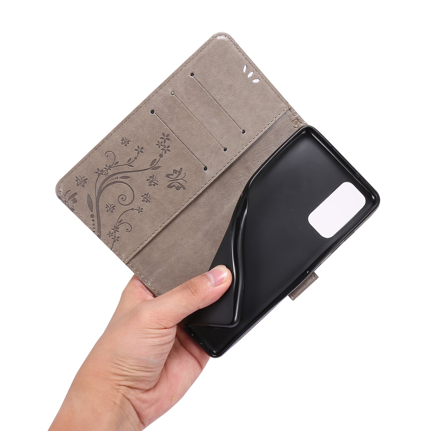 For Samsung Galaxy S20 FE 4G/5G/S20 Lite/S20 FE 2022 Butterfly Flower Imprinting Leather Wallet Case - Grey