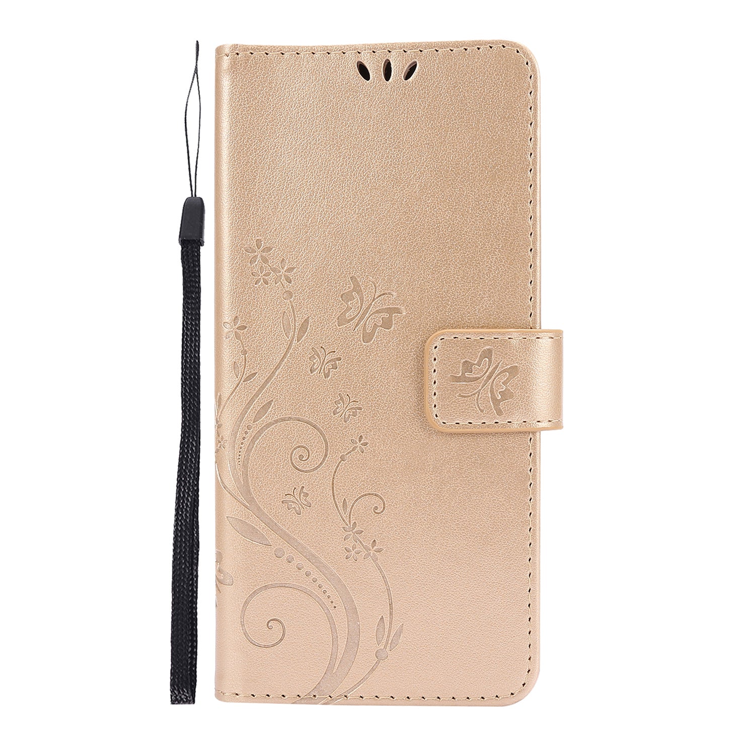 For Samsung Galaxy S20 FE 4G/5G/S20 Lite/S20 FE 2022 Butterfly Flower Imprinting Leather Wallet Case - Gold