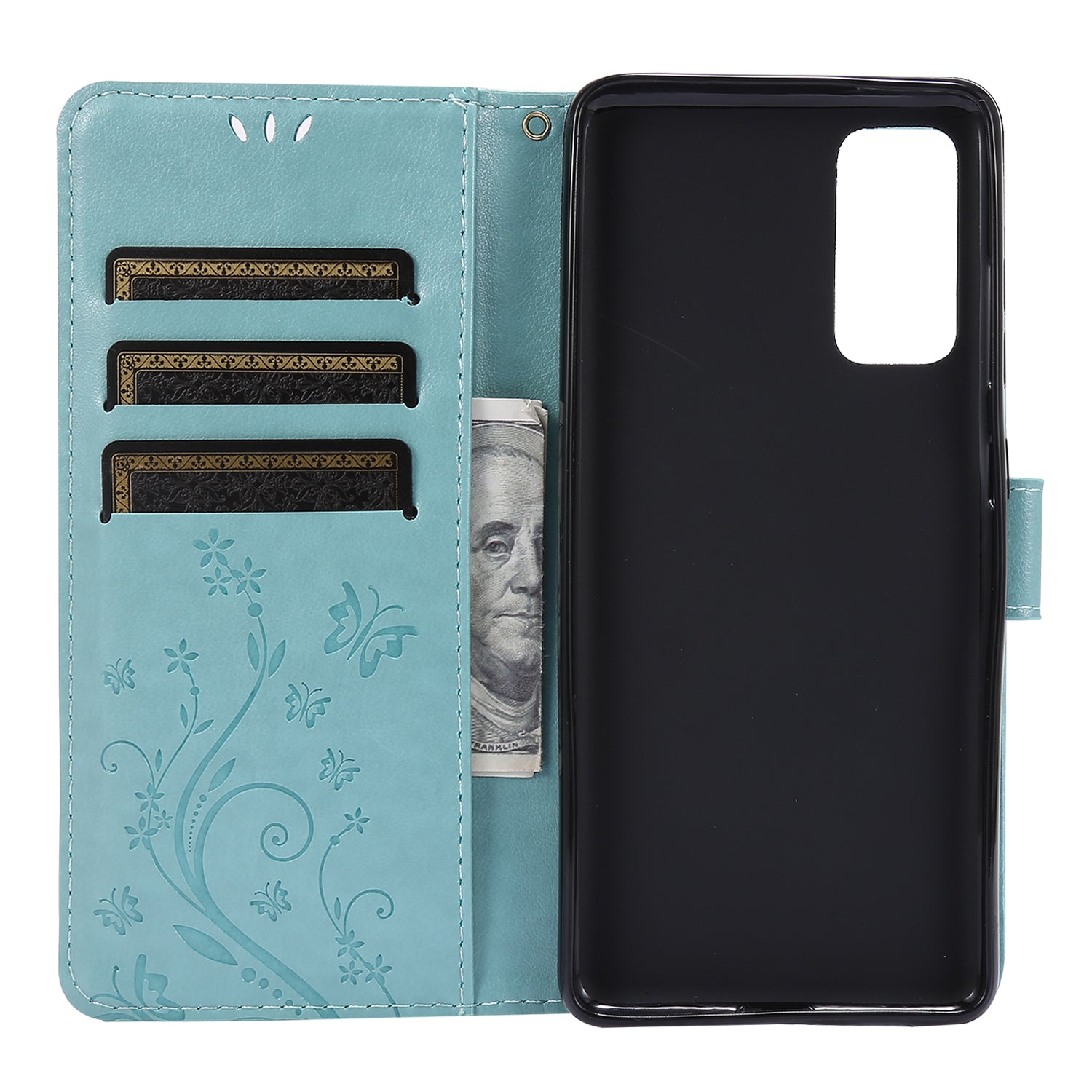 For Samsung Galaxy S20 FE 4G/5G/S20 Lite/S20 FE 2022 Butterfly Flower Imprinting Leather Wallet Case - Cyan