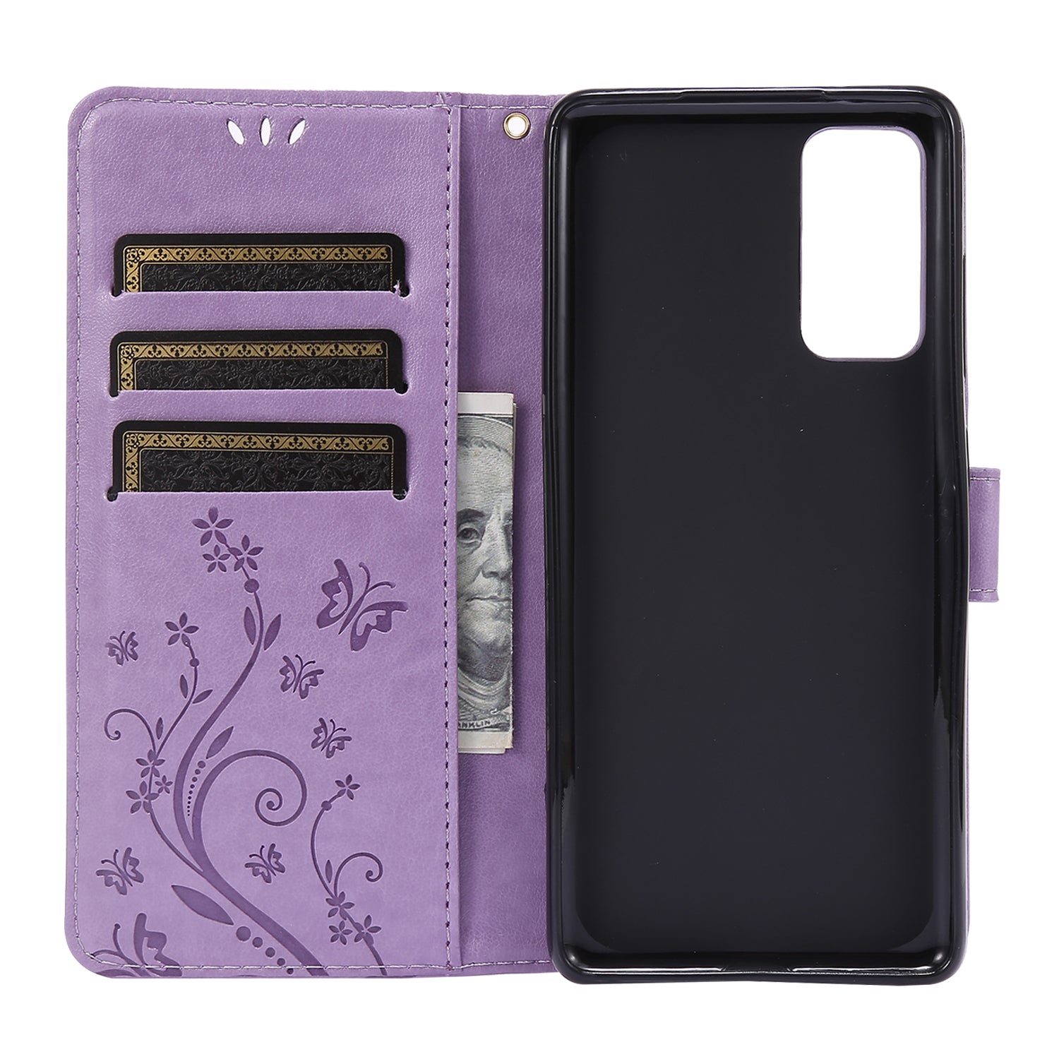 For Samsung Galaxy S20 FE 4G/5G/S20 Lite/S20 FE 2022 Butterfly Flower Imprinting Leather Wallet Case - Light Purple