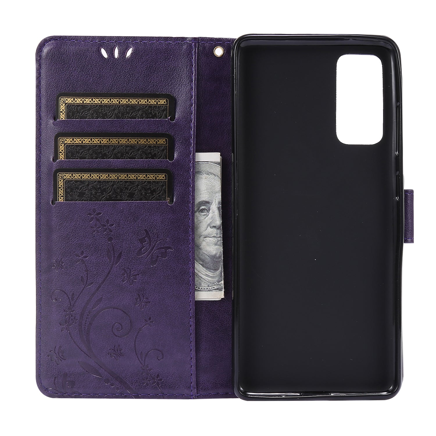 For Samsung Galaxy S20 FE 4G/5G/S20 Lite/S20 FE 2022 Butterfly Flower Imprinting Leather Wallet Case - Dark Purple