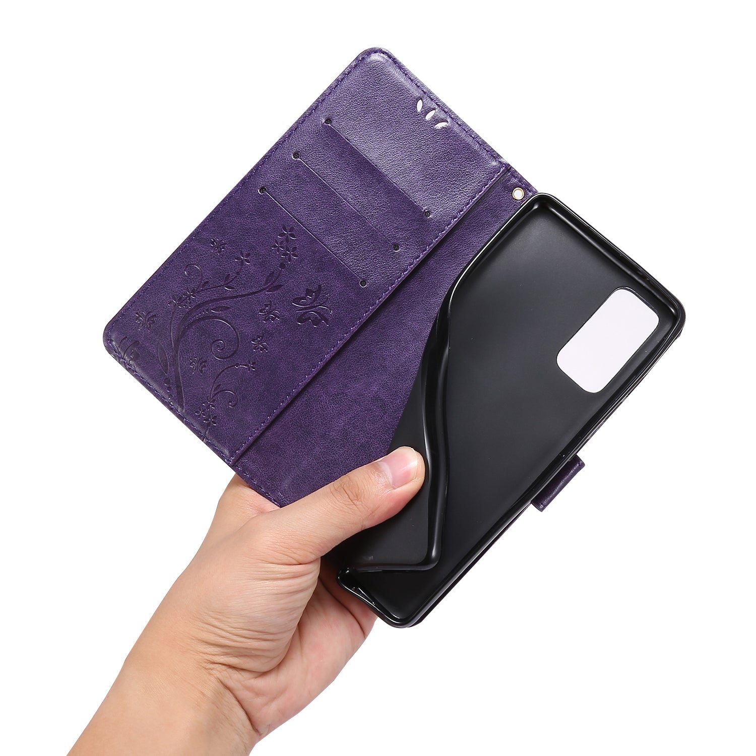 For Samsung Galaxy S20 FE 4G/5G/S20 Lite/S20 FE 2022 Butterfly Flower Imprinting Leather Wallet Case - Dark Purple