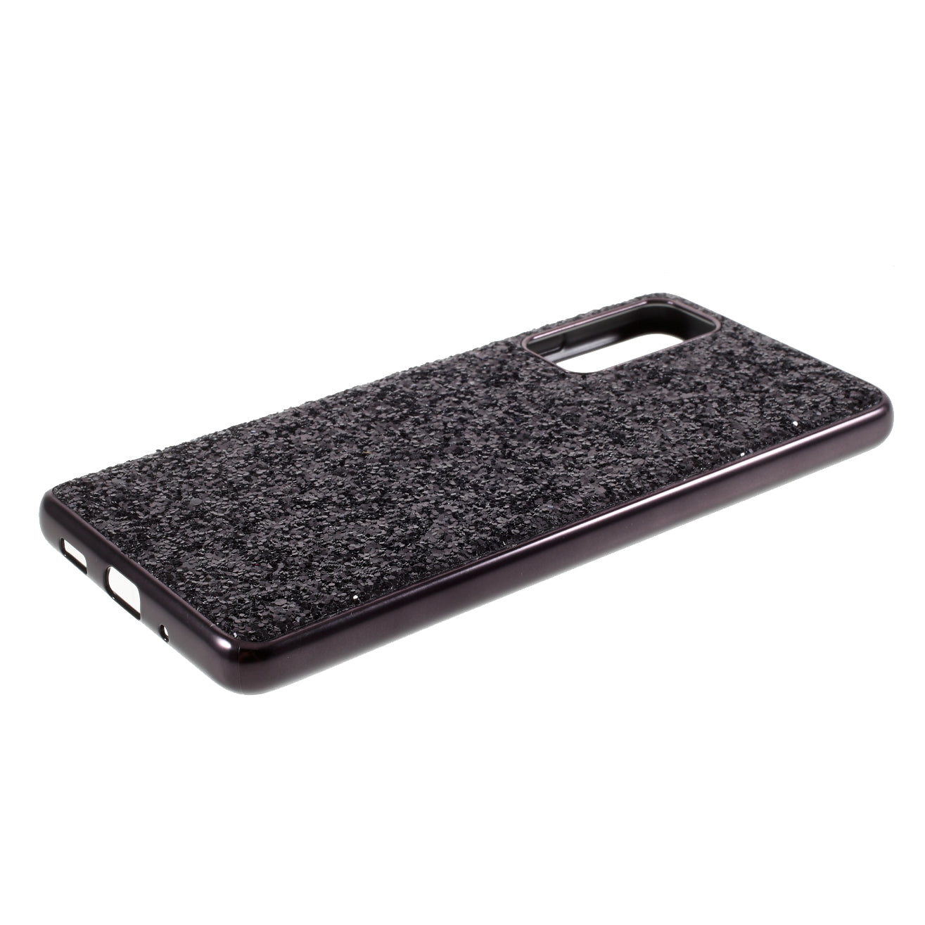 For Samsung Galaxy S20 FE 4G/5G/S20 Lite/S20 FE 2022 Glittering Sequins Design Plated TPU Frame + PC Hybrid Shell Case - Black