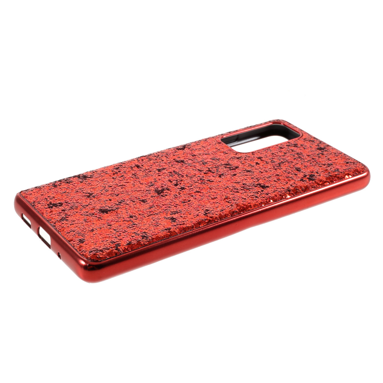 For Samsung Galaxy S20 FE 4G/5G/S20 Lite/S20 FE 2022 Glittering Sequins Design Plated TPU Frame + PC Hybrid Shell Case - Red