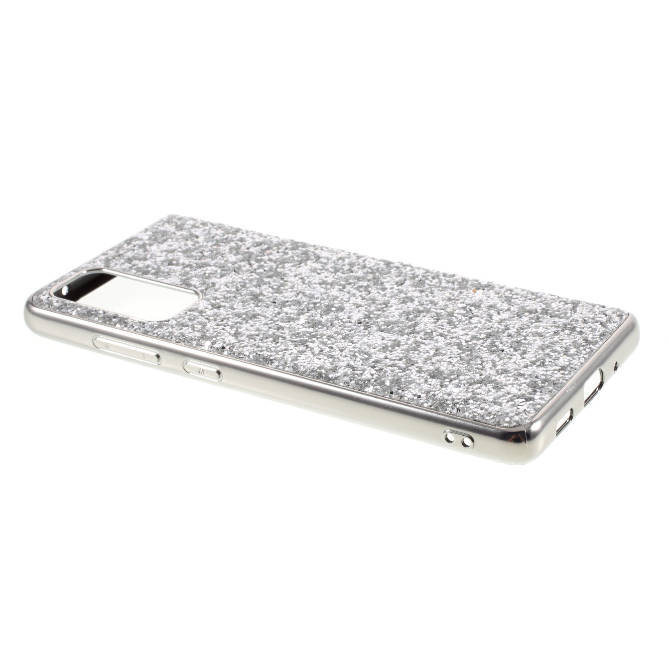 For Samsung Galaxy S20 FE 4G/5G/S20 Lite/S20 FE 2022 Glittering Sequins Design Plated TPU Frame + PC Hybrid Shell Case - Silver