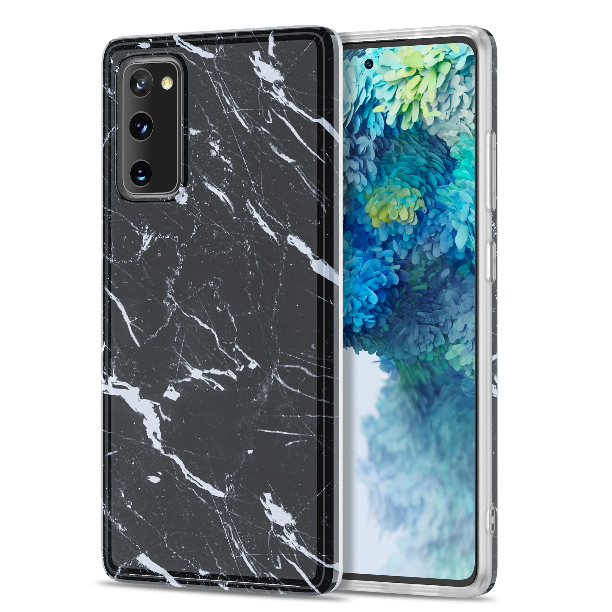 For Samsung Galaxy S20 FE 4G/5G/S20 Lite/S20 FE 2022 MF Glossy Marble Pattern Printing TPU Phone Cover Case - Black