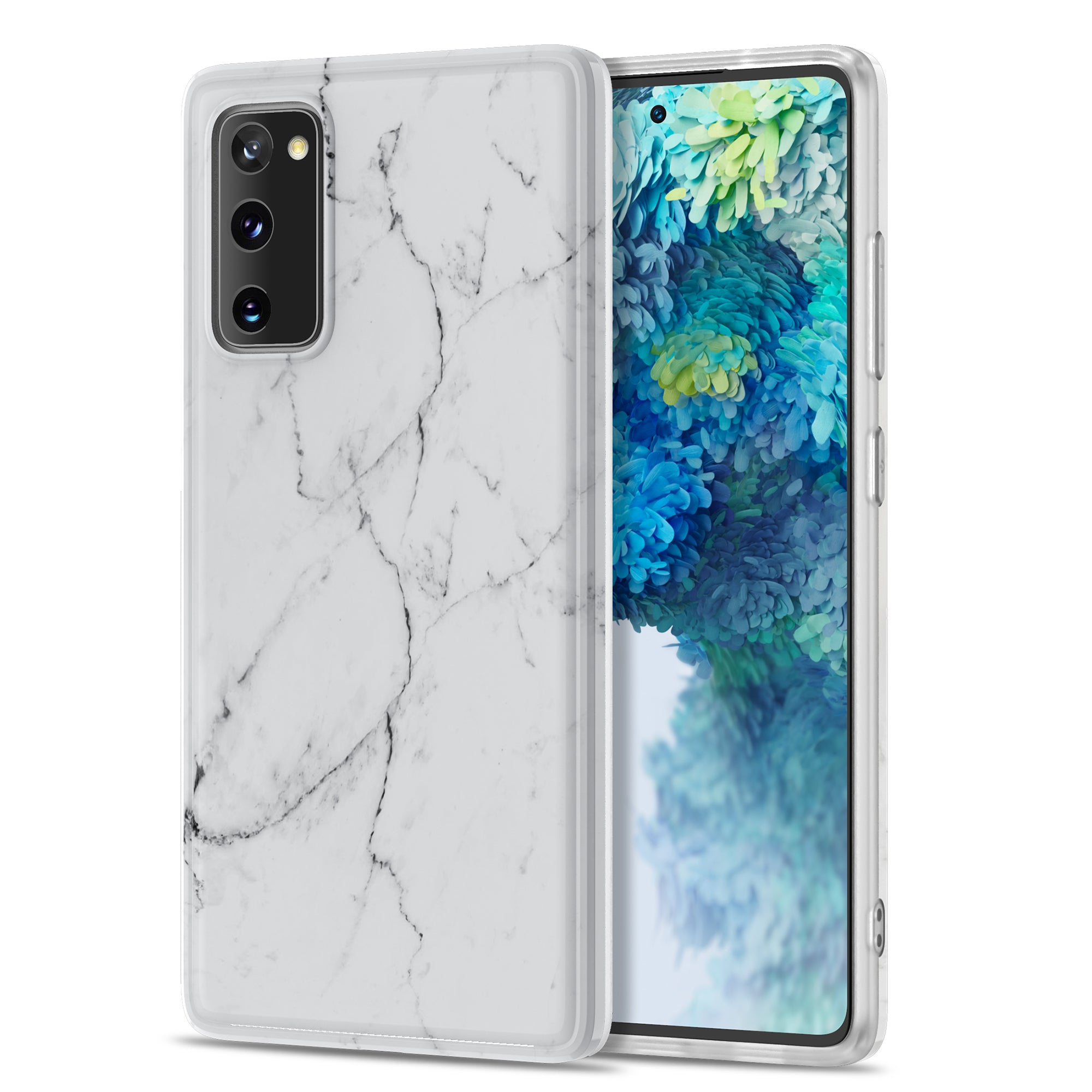 For Samsung Galaxy S20 FE 4G/5G/S20 Lite/S20 FE 2022 MF Glossy Marble Pattern Printing TPU Phone Cover Case - White