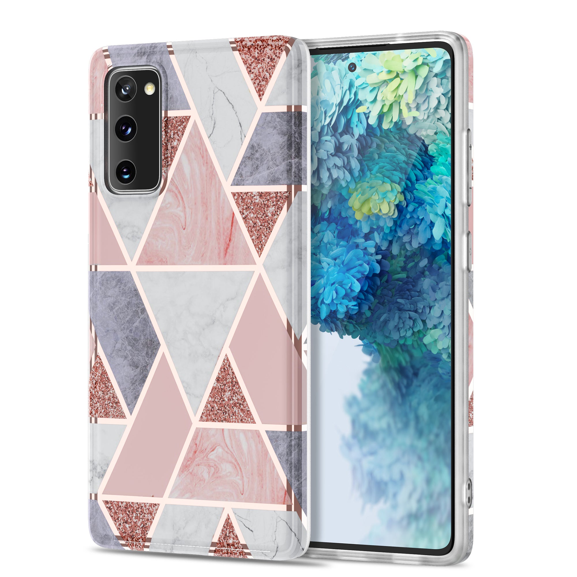 For Samsung Galaxy S20 FE 4G/5G/S20 Lite/S20 FE 2022 MF Electroplating Marble Pattern Splicing Printing Phone Protector - Pink