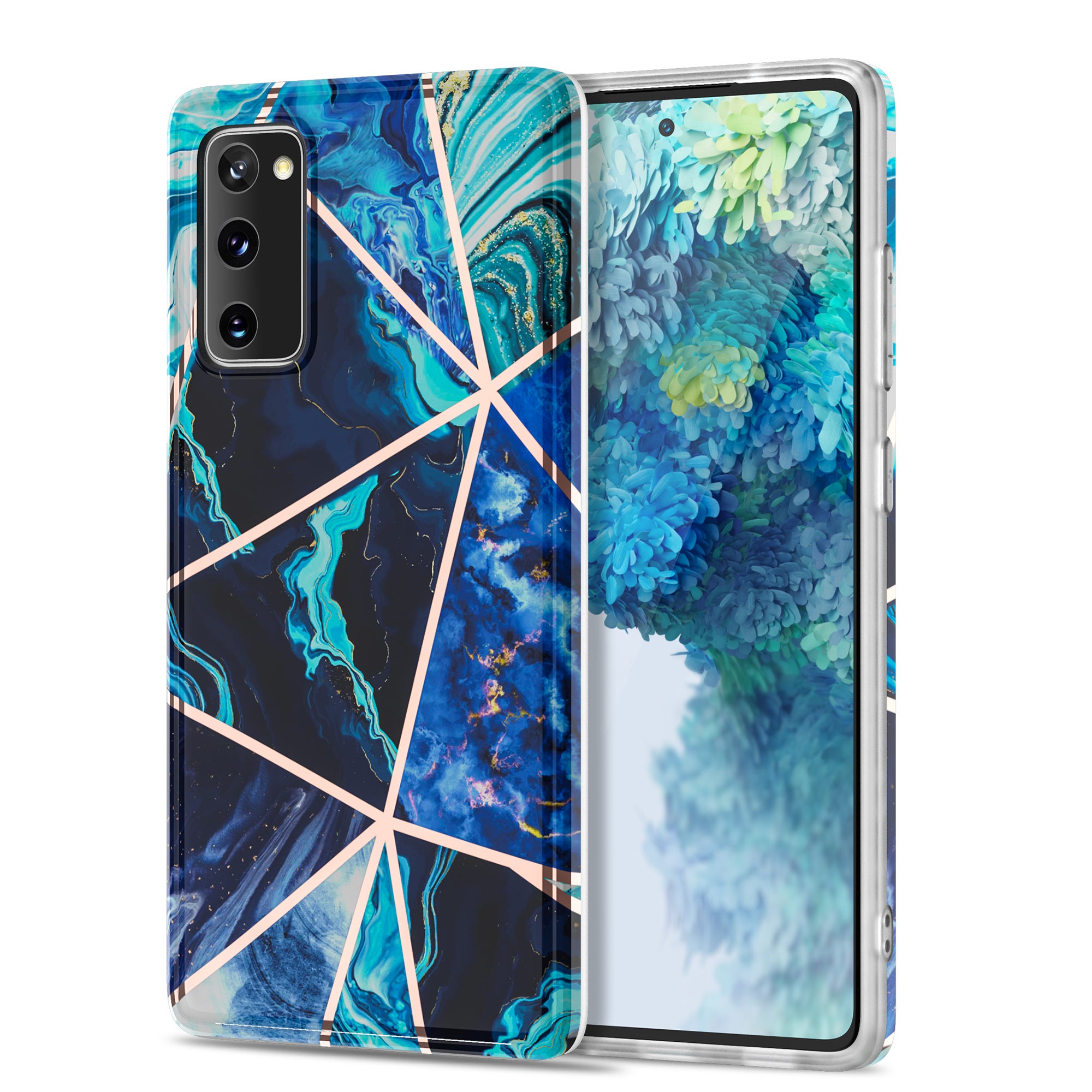 For Samsung Galaxy S20 FE 4G/5G/S20 Lite/S20 FE 2022 MF Electroplating Marble Pattern Splicing Printing Phone Protector - Blue