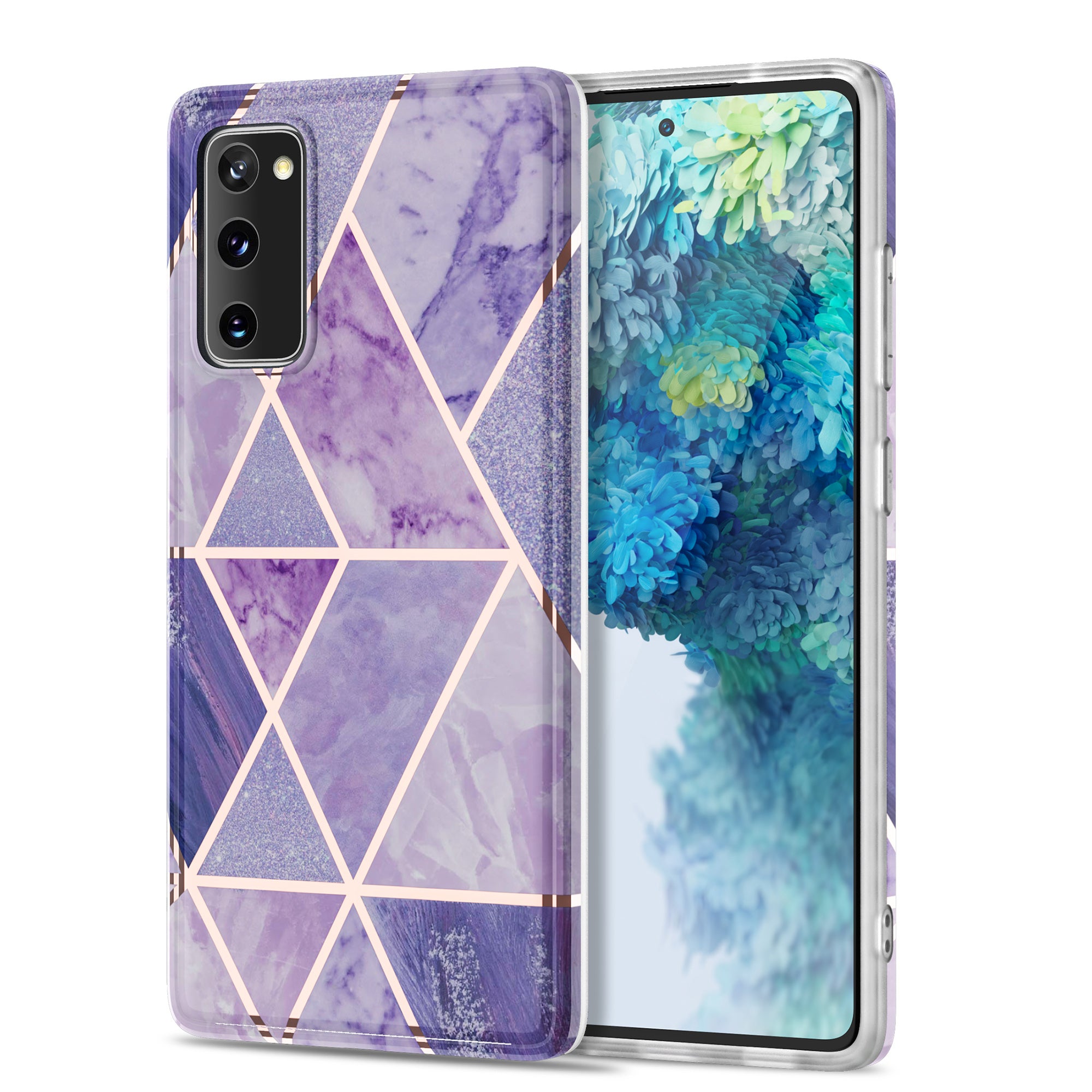 For Samsung Galaxy S20 FE 4G/5G/S20 Lite/S20 FE 2022 MF Electroplating Marble Pattern Splicing Printing Phone Protector - Light Purple