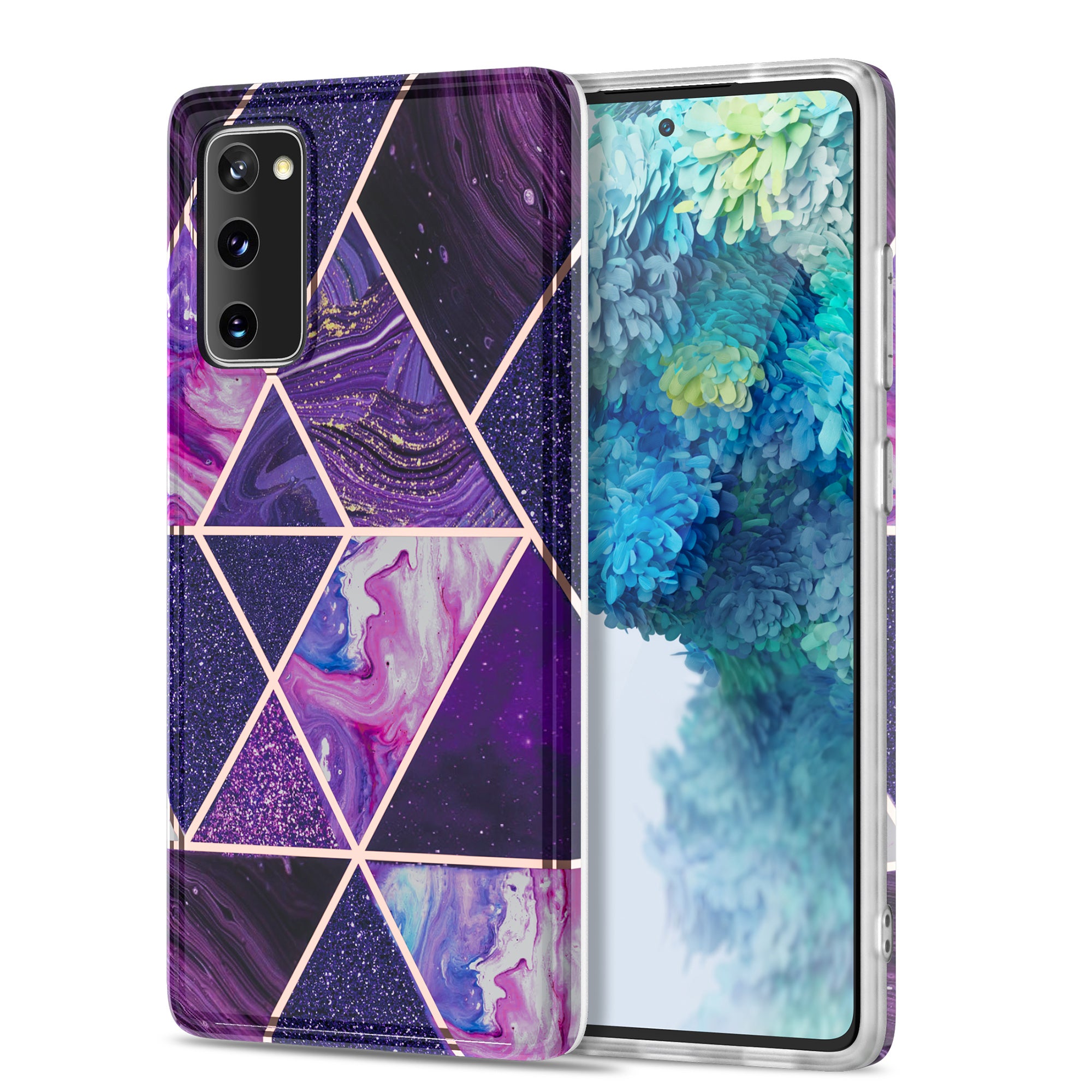 For Samsung Galaxy S20 FE 4G/5G/S20 Lite/S20 FE 2022 MF Electroplating Marble Pattern Splicing Printing Phone Protector - Purple