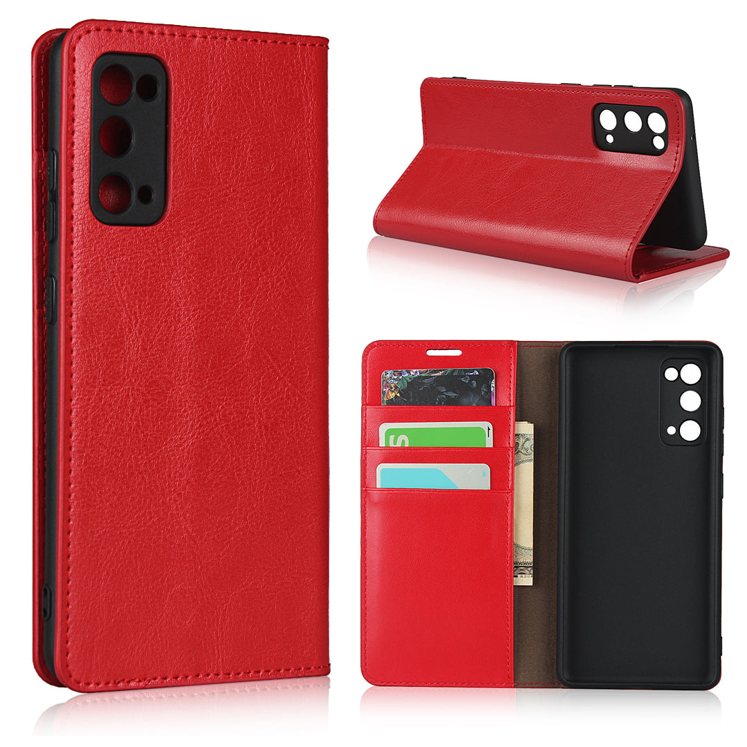 Crazy Horse Auto-Absorbed Genuine Leather Wallet Stand Case for Samsung Galaxy S20 FE/S20 Fan Edition/S20 FE 5G/S20 Fan Edition 5G - Red