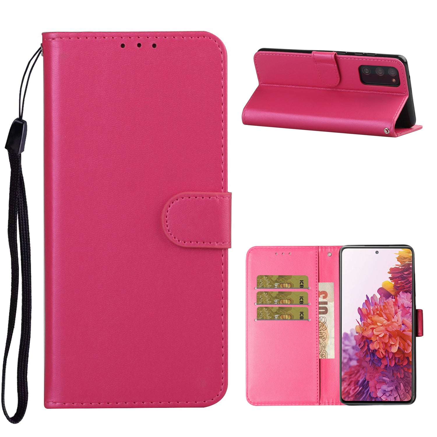 For Samsung Galaxy S20 FE 4G/5G/S20 Lite/S20 FE 2022 Solid Color Style with Card Slots Leather Shell - Rose