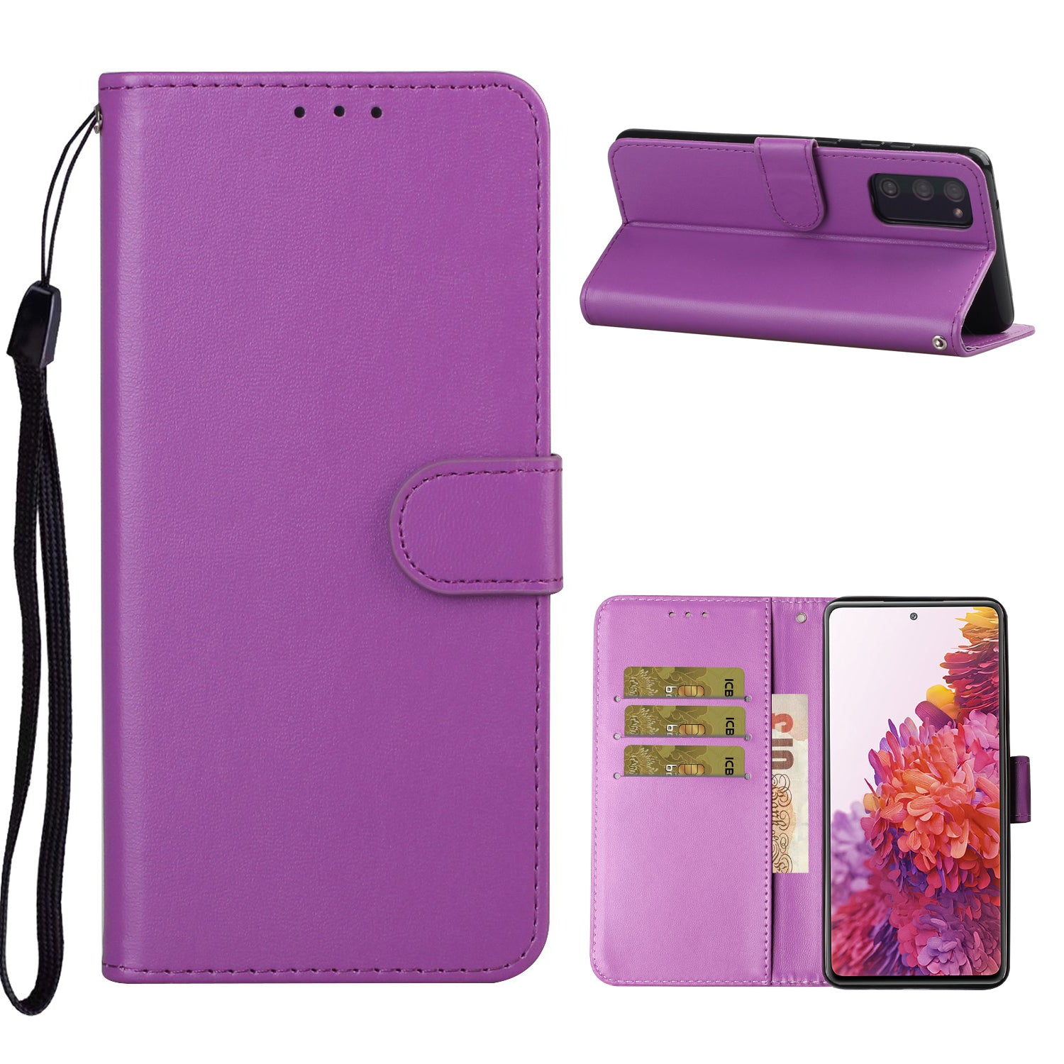 For Samsung Galaxy S20 FE 4G/5G/S20 Lite/S20 FE 2022 Solid Color Style with Card Slots Leather Shell - Purple