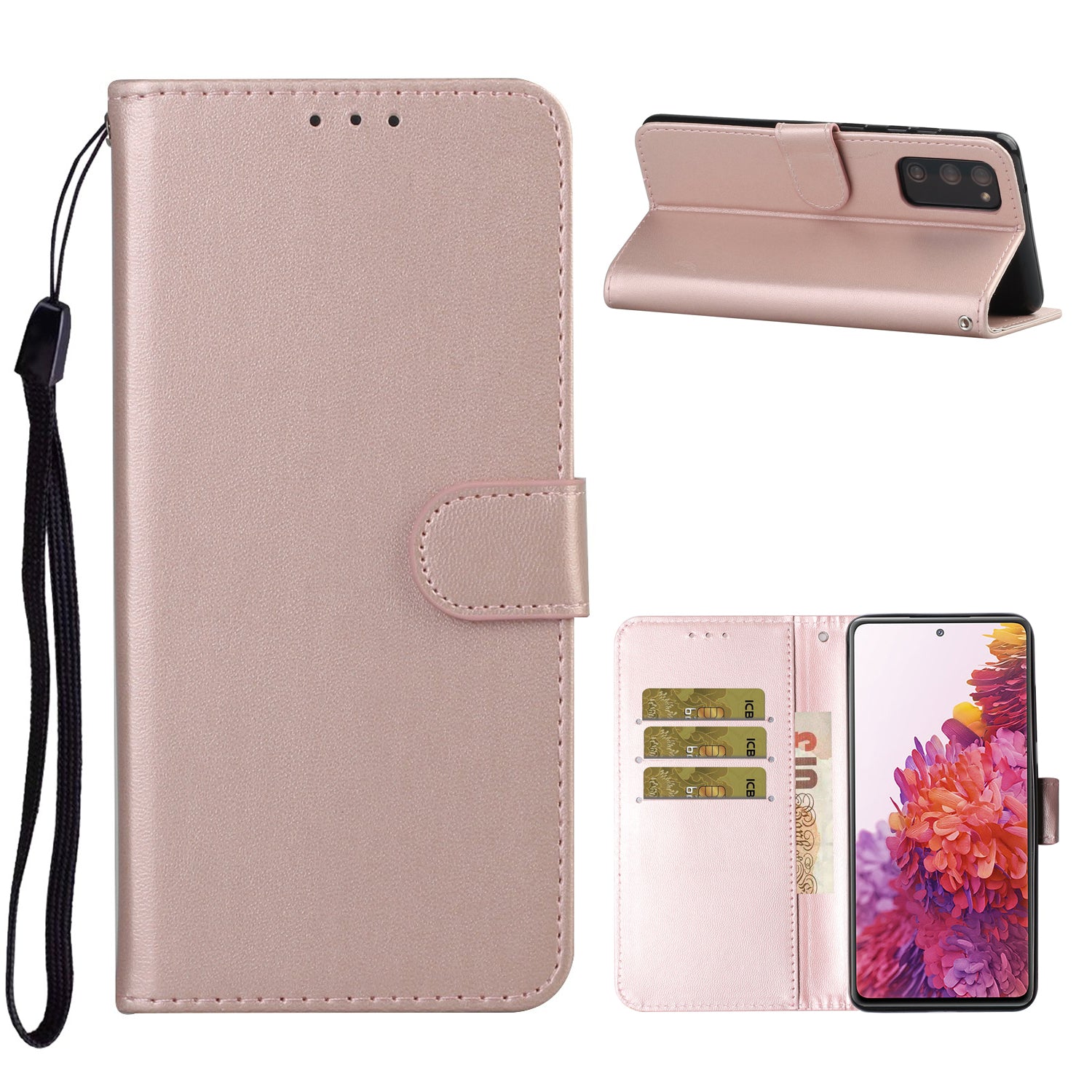 For Samsung Galaxy S20 FE 4G/5G/S20 Lite/S20 FE 2022 Solid Color Style with Card Slots Leather Shell - Rose Gold