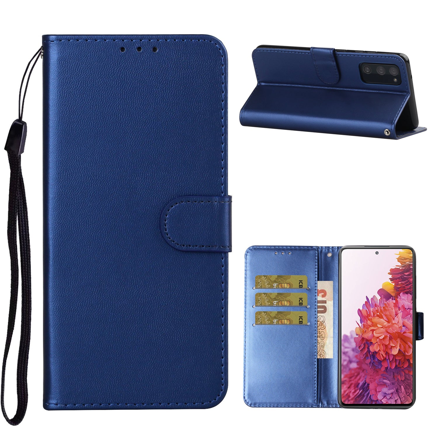 For Samsung Galaxy S20 FE 4G/5G/S20 Lite/S20 FE 2022 Solid Color Style with Card Slots Leather Shell - Blue