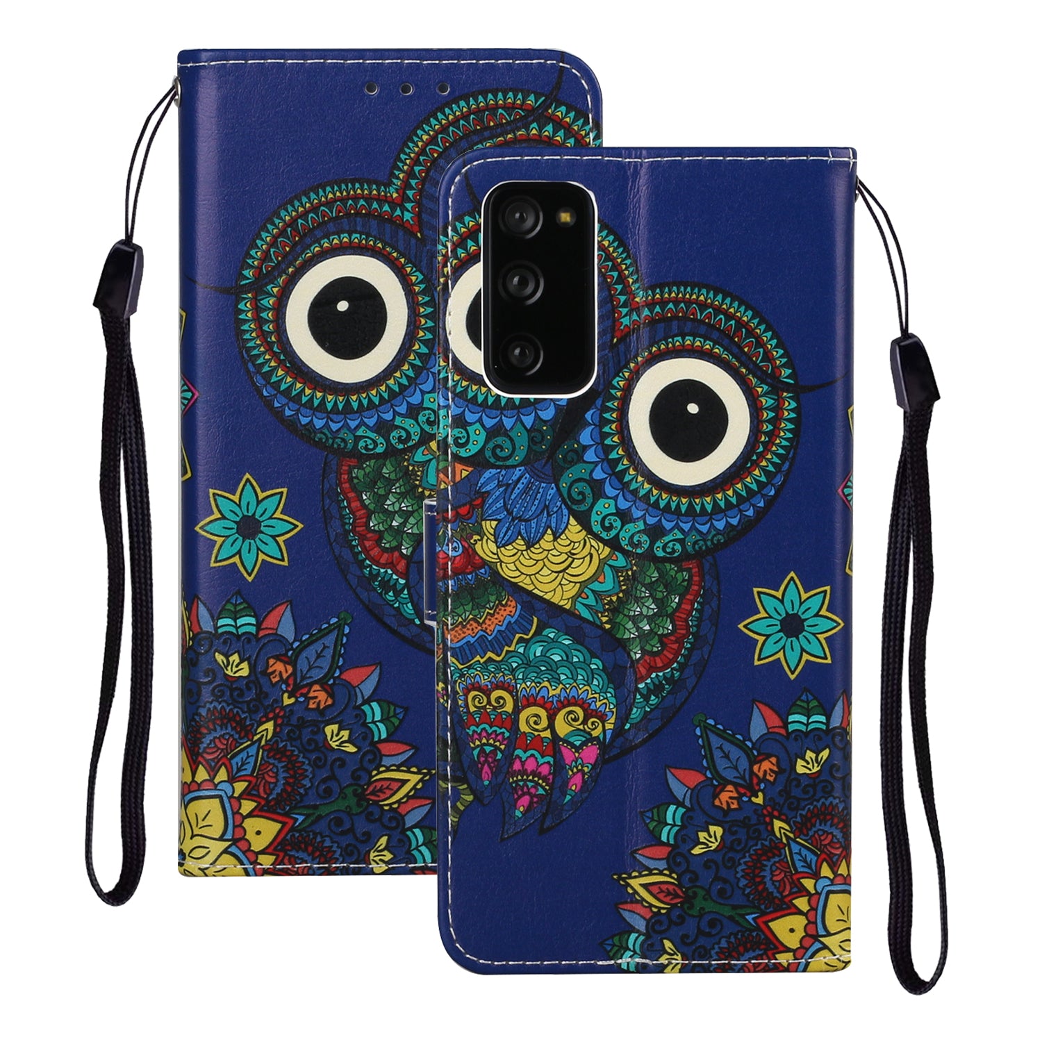 For Samsung Galaxy S20 FE 4G/5G/S20 Lite/S20 FE 2022 Embossed Patterned Wallet Flip Leather Case with Lanyard - Owl