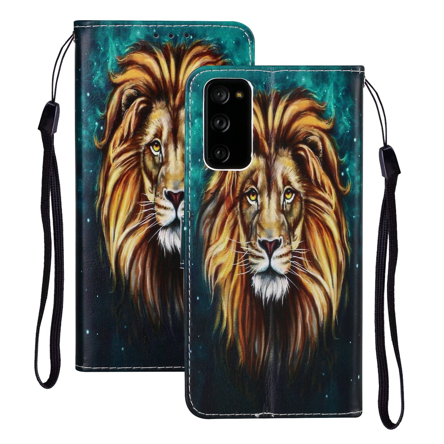 For Samsung Galaxy S20 FE 4G/5G/S20 Lite/S20 FE 2022 Embossed Patterned Wallet Flip Leather Case with Lanyard - Lion