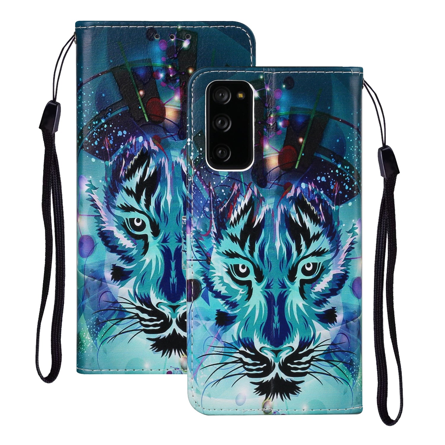 For Samsung Galaxy S20 FE 4G/5G/S20 Lite/S20 FE 2022 Embossed Patterned Wallet Flip Leather Case with Lanyard - Tiger