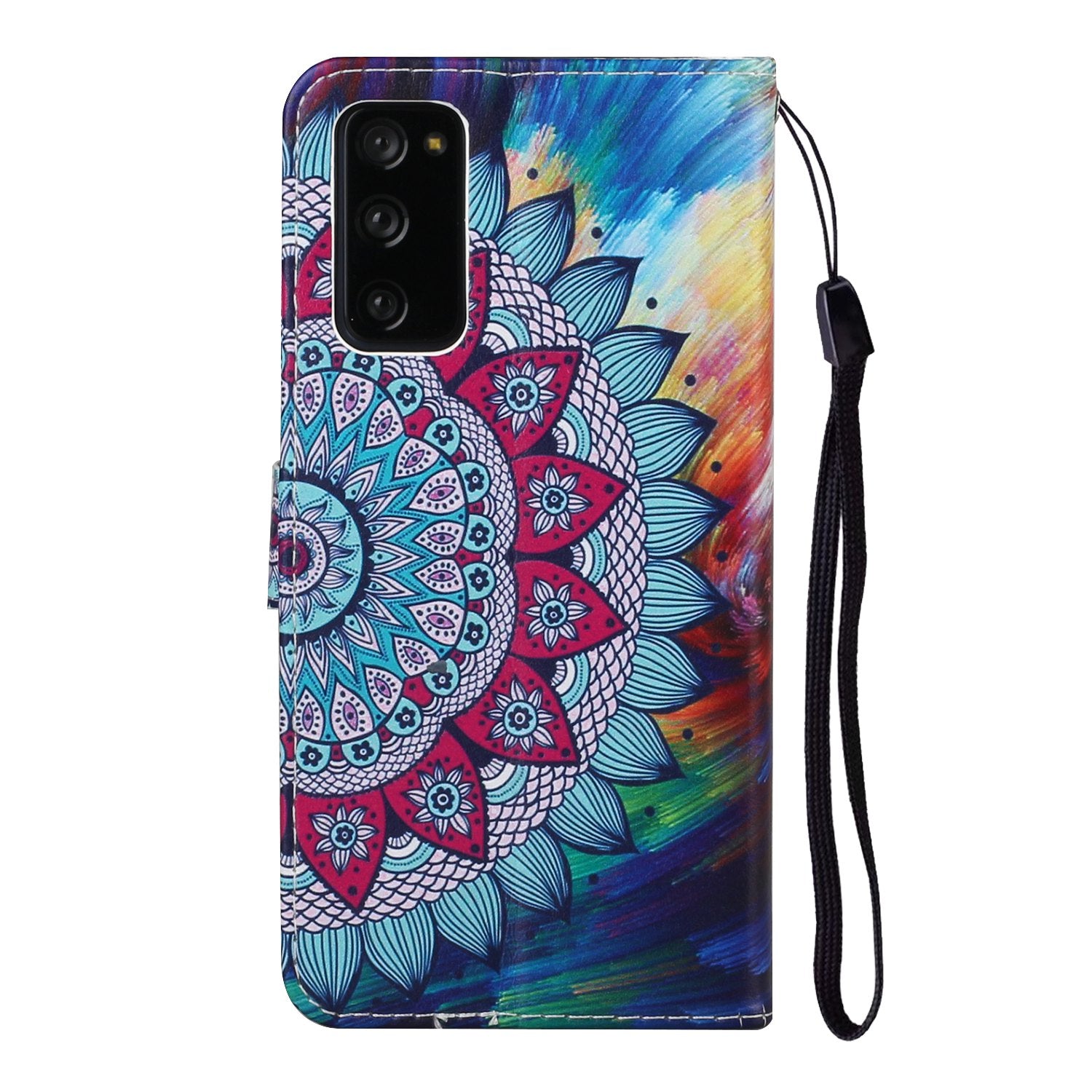 For Samsung Galaxy S20 FE 4G/5G/S20 Lite/S20 FE 2022 Embossed Patterned Wallet Flip Leather Case with Lanyard - Mandala Flower