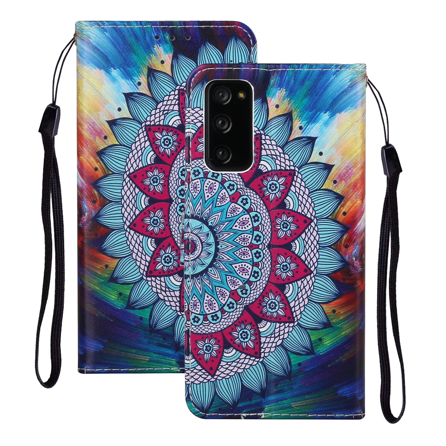 For Samsung Galaxy S20 FE 4G/5G/S20 Lite/S20 FE 2022 Embossed Patterned Wallet Flip Leather Case with Lanyard - Mandala Flower