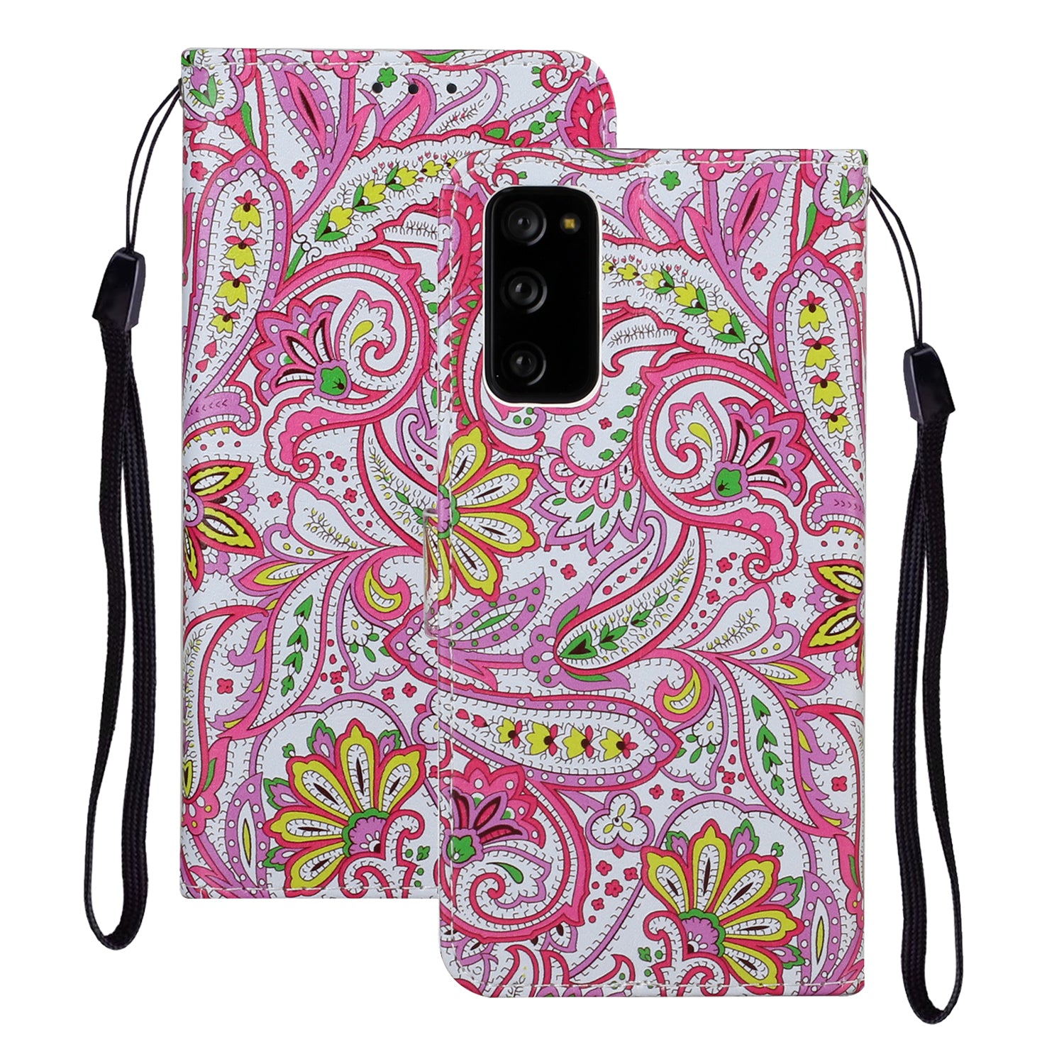 For Samsung Galaxy S20 FE 4G/5G/S20 Lite/S20 FE 2022 Embossed Patterned Wallet Flip Leather Case with Lanyard - Flower Pattern