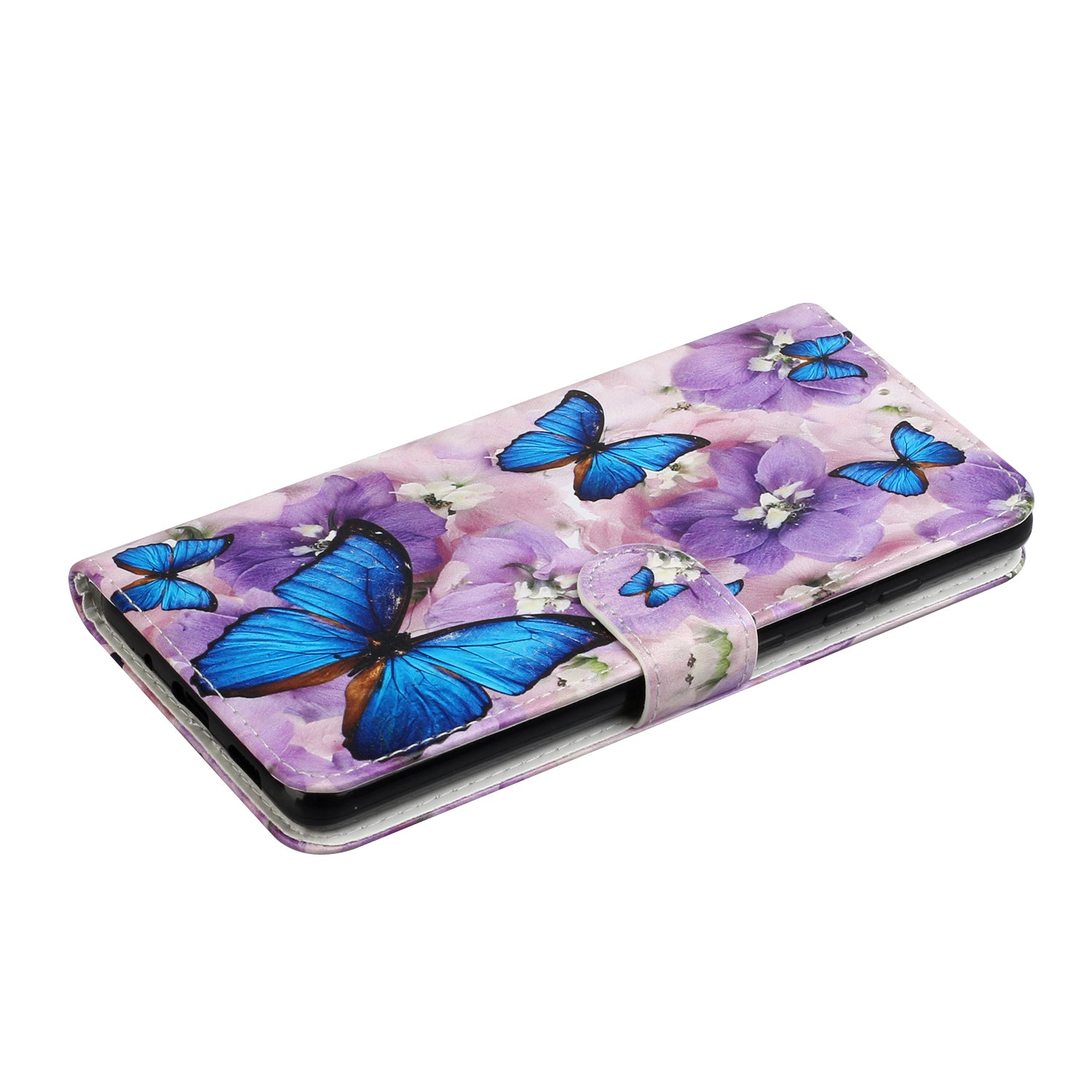 For Samsung Galaxy S20 FE 4G/5G/S20 Lite/S20 FE 2022 Embossed Patterned Wallet Flip Leather Case with Lanyard - Blue Butterfly