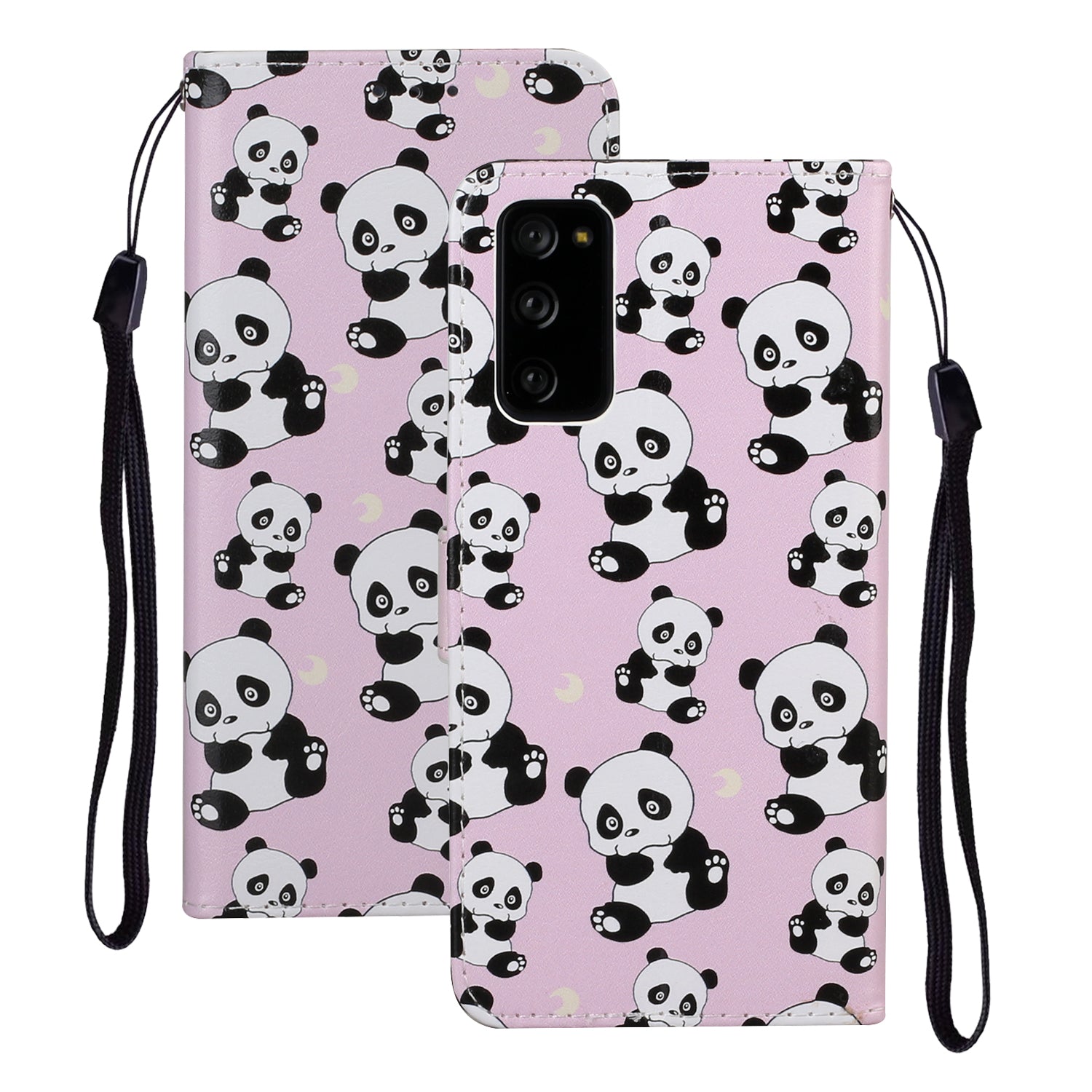 For Samsung Galaxy S20 FE 4G/5G/S20 Lite/S20 FE 2022 Embossed Patterned Wallet Flip Leather Case with Lanyard - Panda