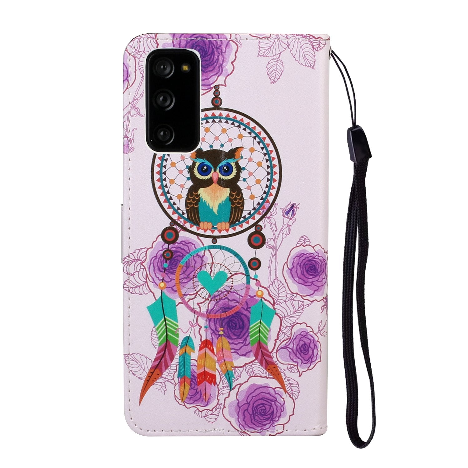 For Samsung Galaxy S20 FE 4G/5G/S20 Lite/S20 FE 2022 Embossed Patterned Wallet Flip Leather Case with Lanyard - Owl and Dream Catcher