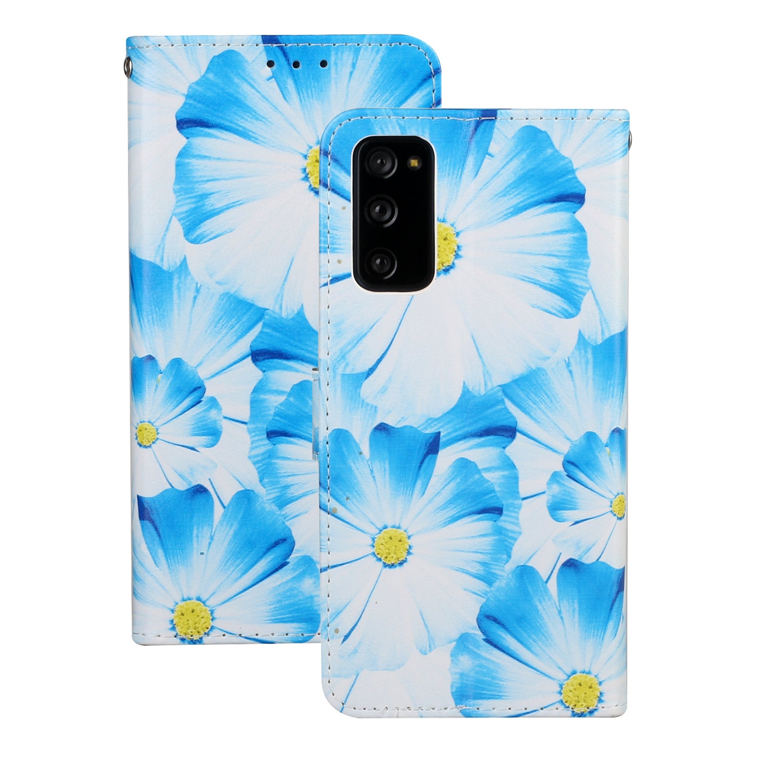 For Samsung Galaxy S20 FE 4G/5G/S20 Lite/S20 FE 2022 Pattern Printing Wallet Leather Protector Cover - Blue Flower