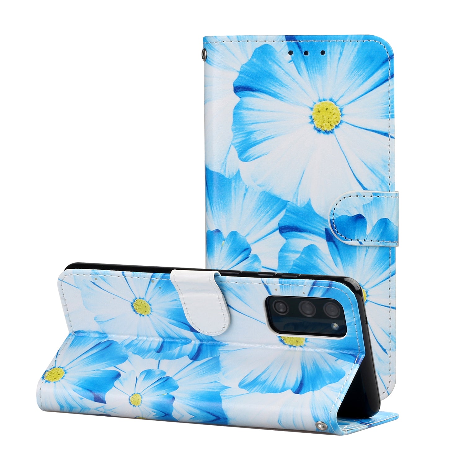 For Samsung Galaxy S20 FE 4G/5G/S20 Lite/S20 FE 2022 Pattern Printing Wallet Leather Protector Cover - Blue Flower