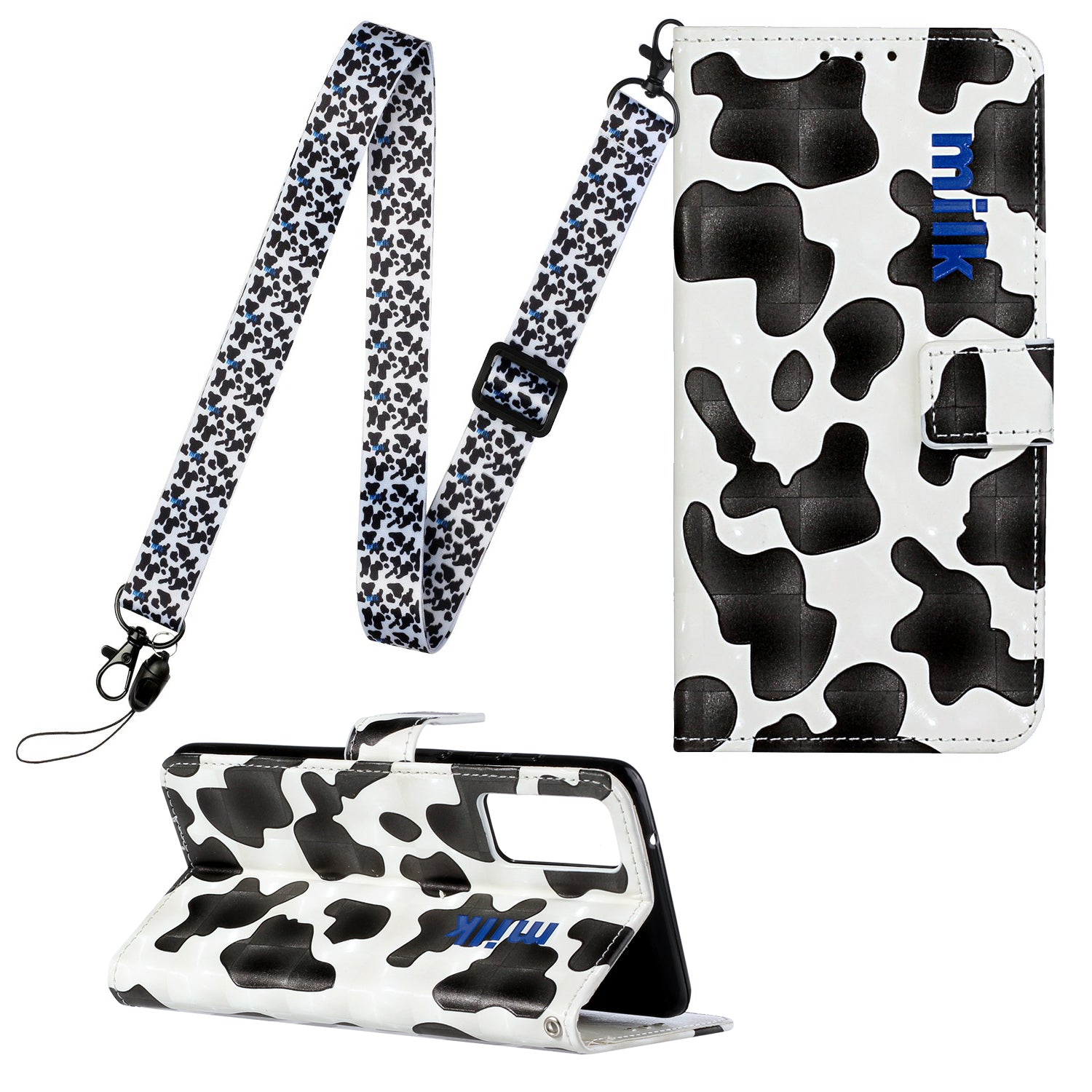 Pattern Printing Leather Protector for Samsung Galaxy S20 4G/S20 5G Stand Case with Hanging Strap - Black/White