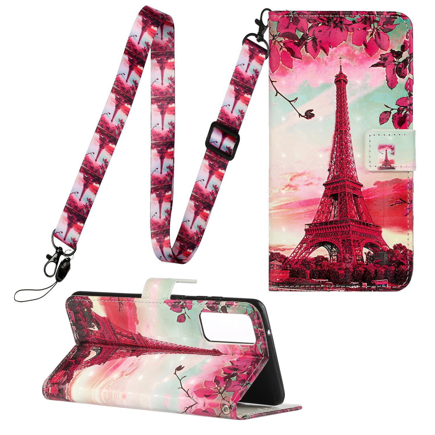 Pattern Printing Leather Protector for Samsung Galaxy S20 4G/S20 5G Stand Case with Hanging Strap - Tower